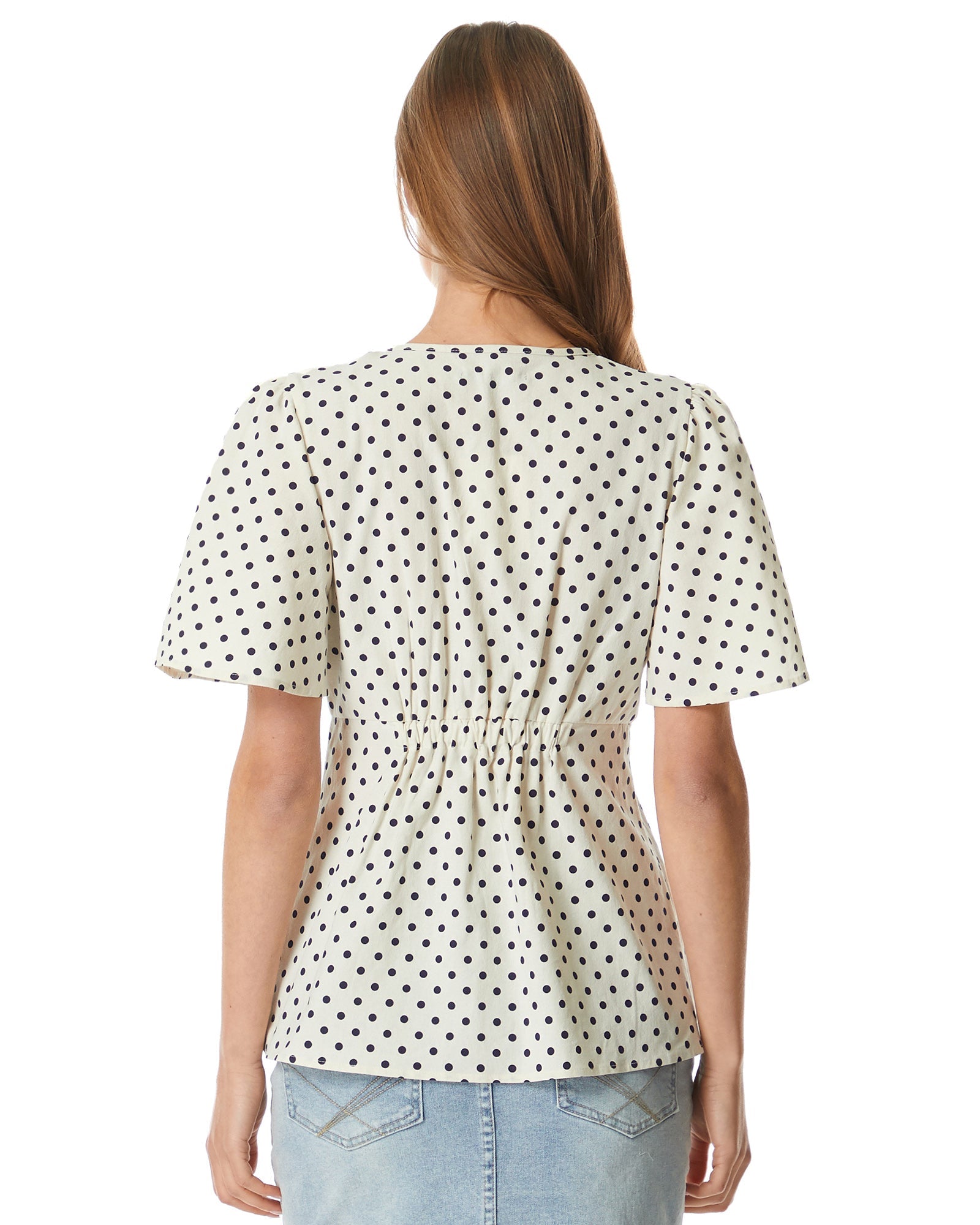 Soon Maternity Hani V-Neck Maternity Blouse - Polka Dot - White Multi/black Dot