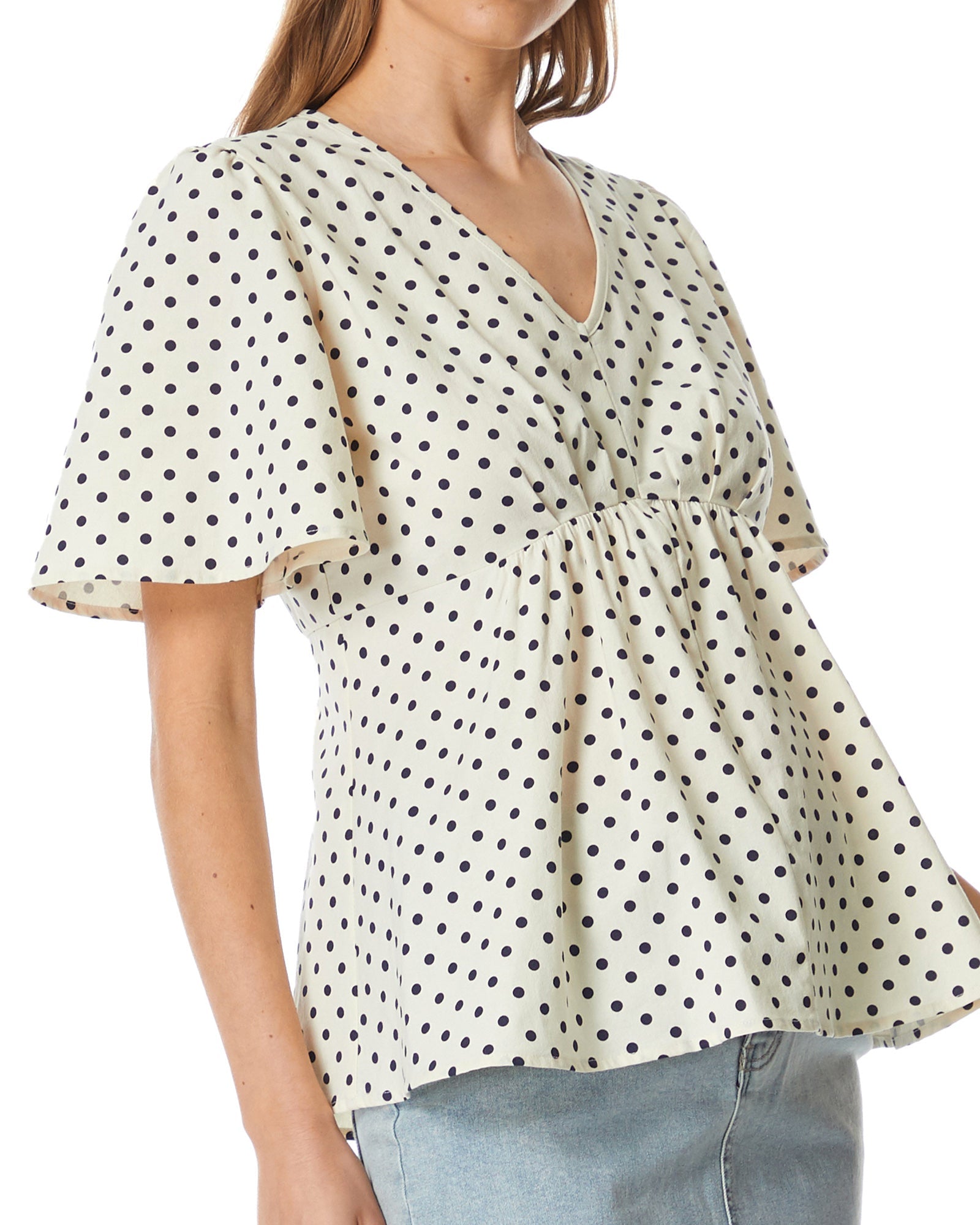 Soon Maternity Hani V-Neck Maternity Blouse - Polka Dot - White Multi/black Dot
