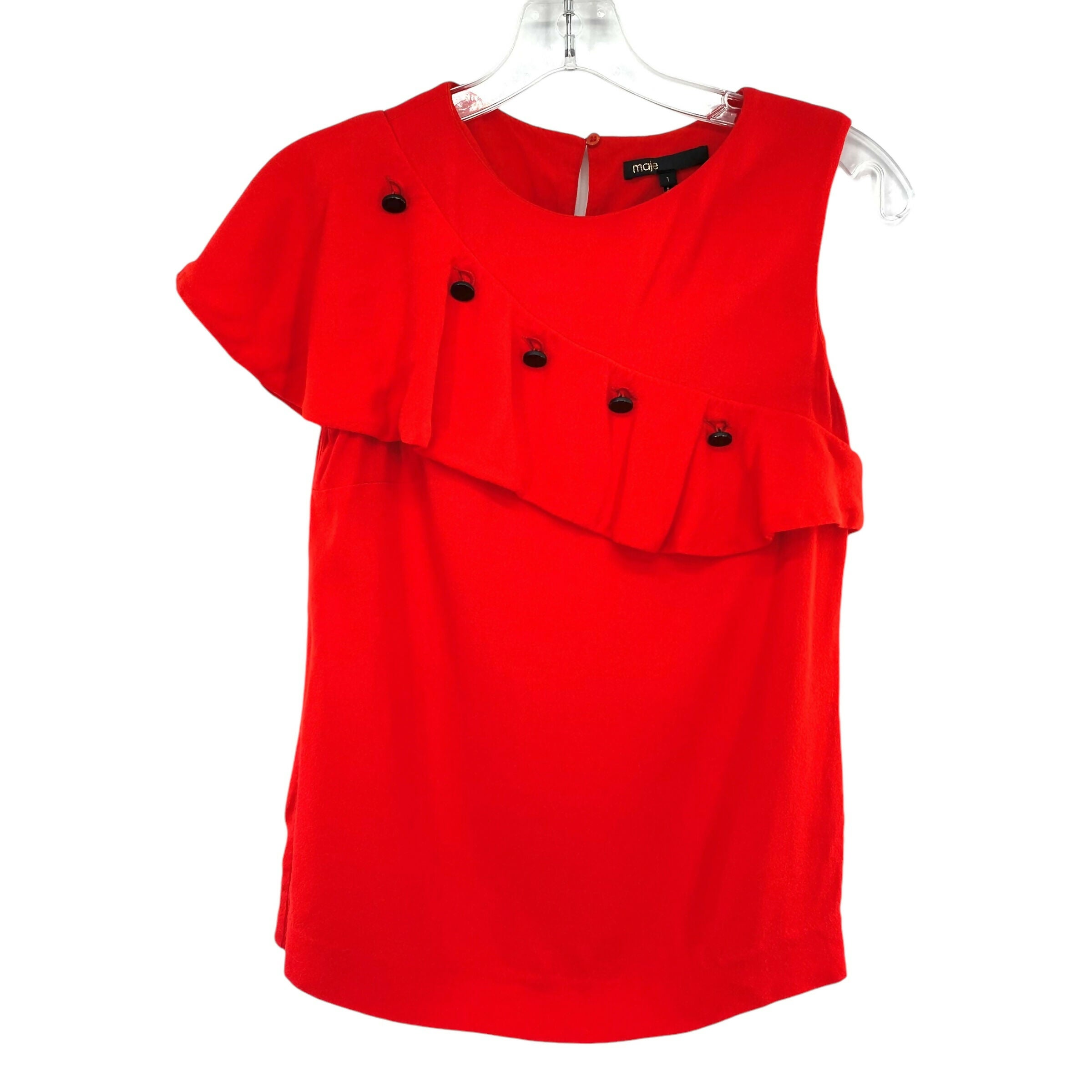 Maje Ruffled Front Lorena Top - Red - S