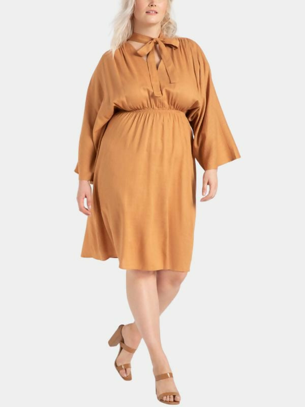 Eloquii Kimono Sleeve Tie Neck Dress - /Orange - 14