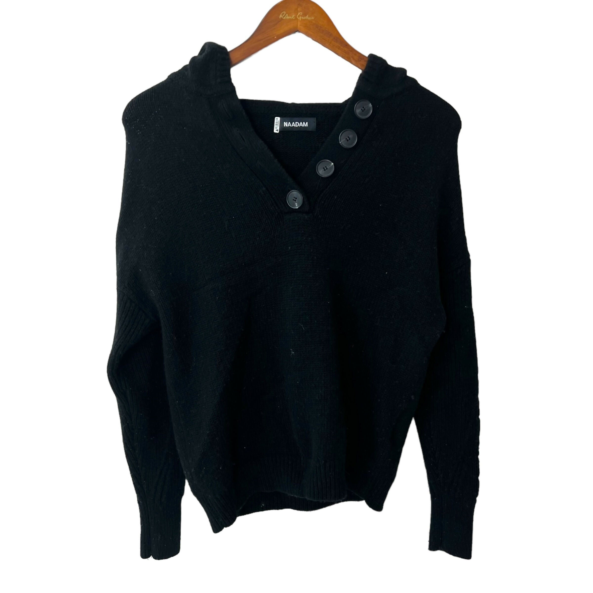 Naadam Merino Wool Cashmere Black Sweater Hooded Sz XS