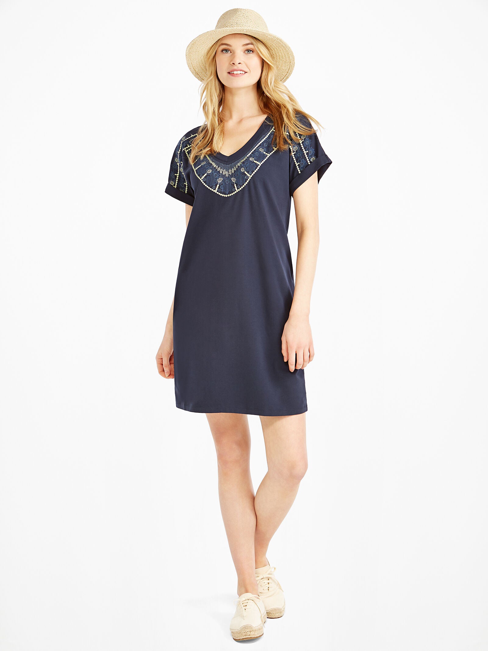 NIC+ZOE Pier Embroidered Shift Dress - /Navy Multi - L