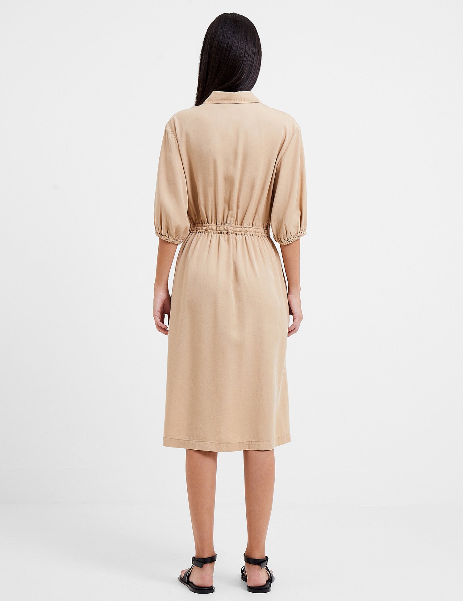 French Connection Adoni Drawstring Waist Shirtdress - /Beige - S