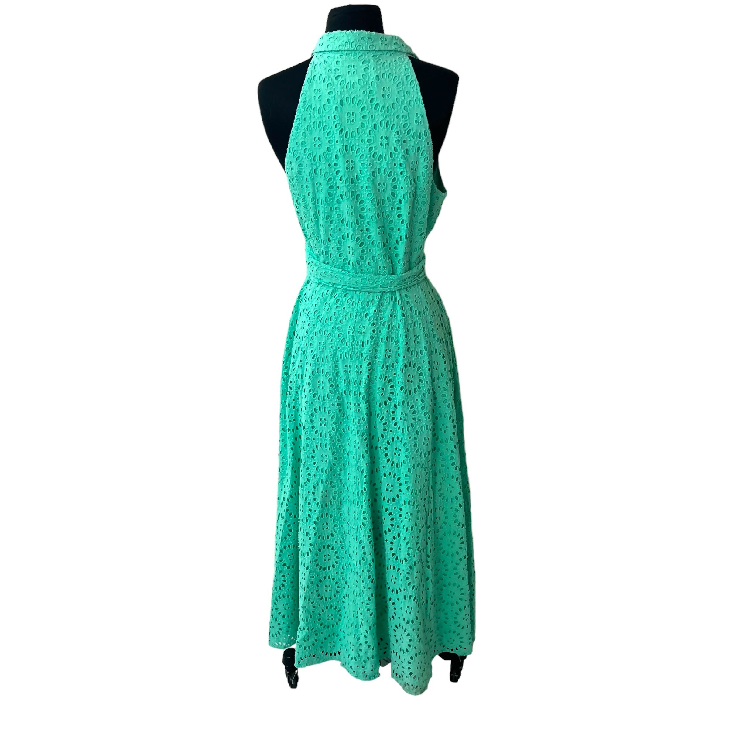 Lilly Pulitzer Chrisella Eyelet Midi Shirt Dress - Floral - Green/Gustavia Green Beach Paradise Eyelet - 10