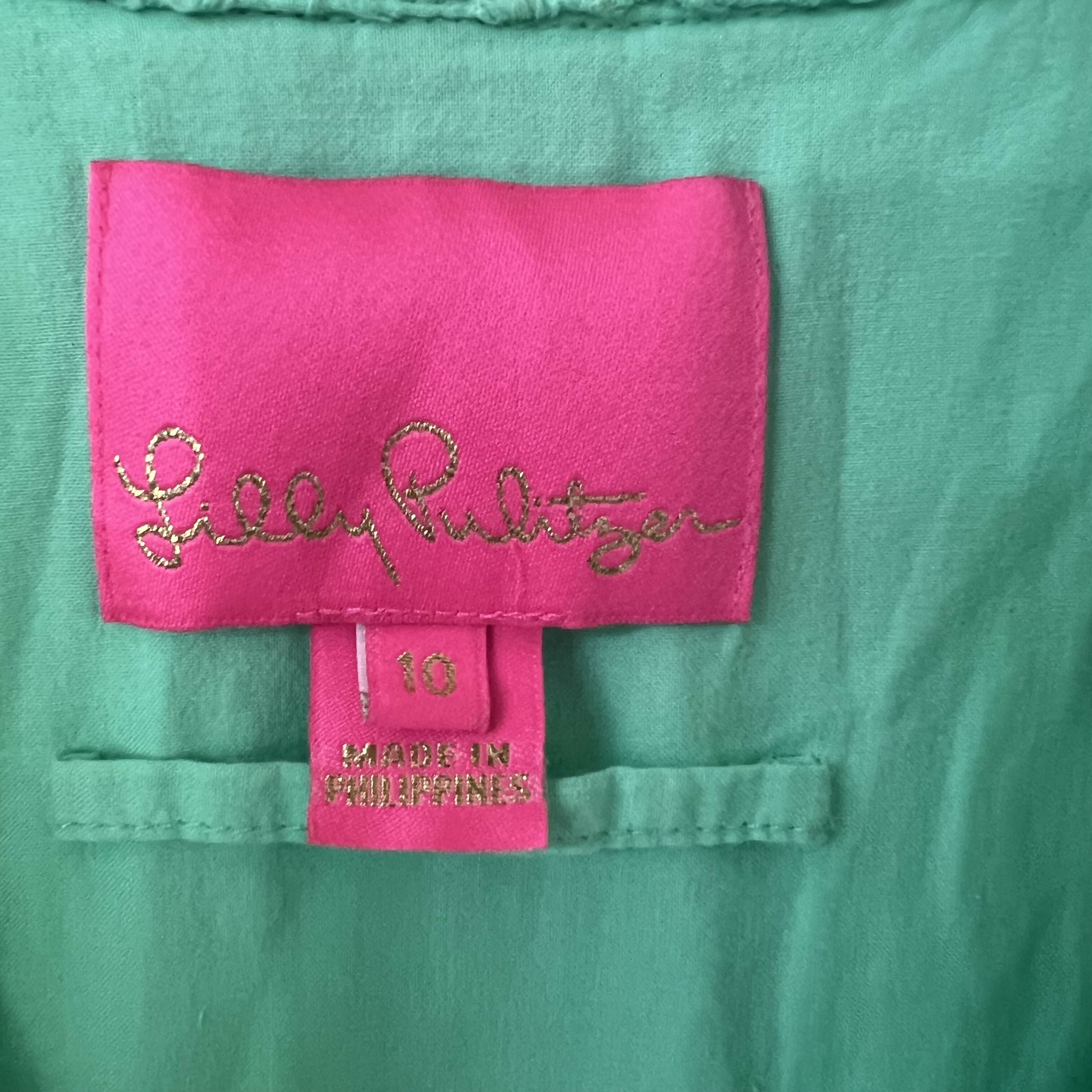 Lilly Pulitzer Chrisella Eyelet Midi Shirt Dress - Floral - Green/Gustavia Green Beach Paradise Eyelet - 10