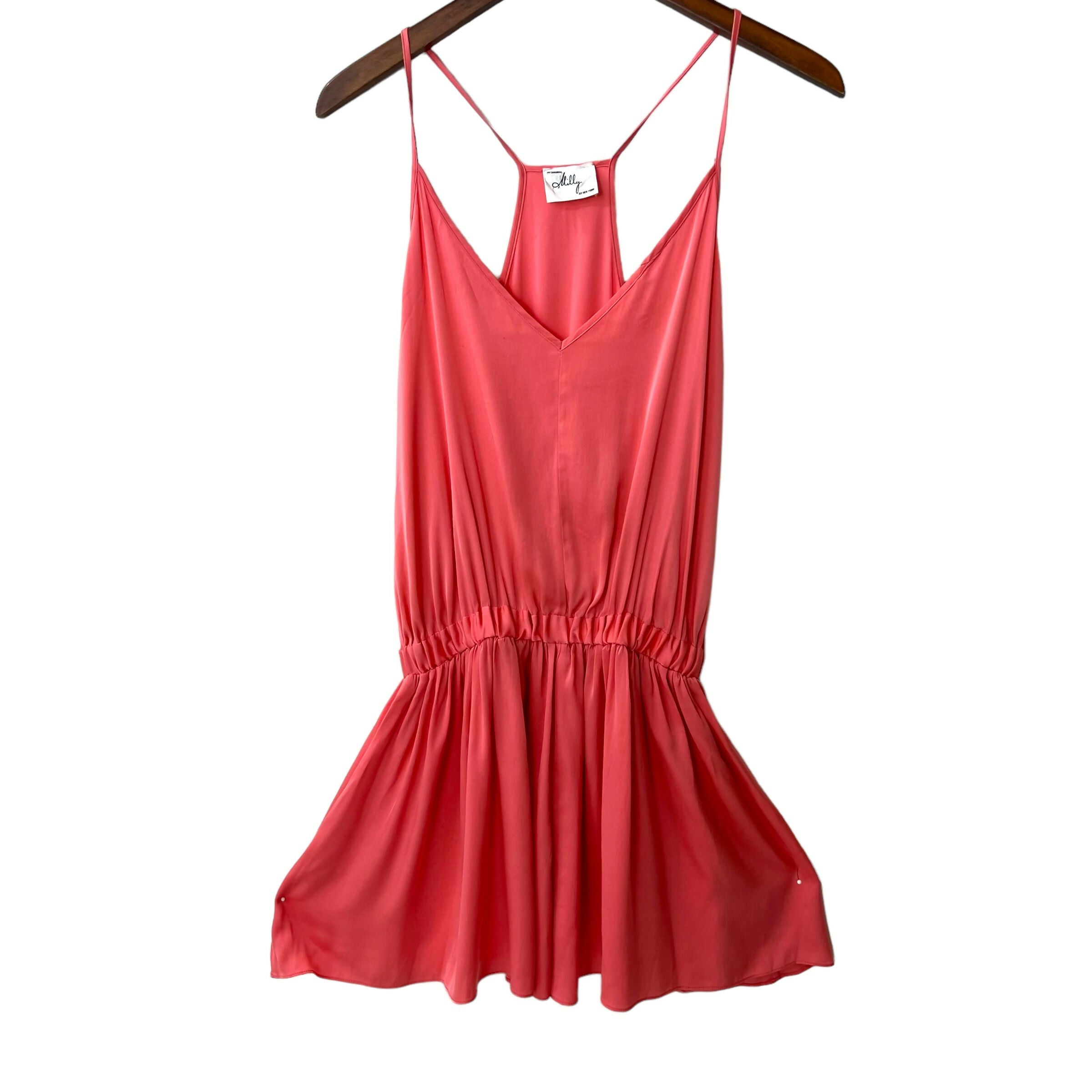 Milly Romper Spaghetti Strap Elastic Cinched Waist Sz 4 Pink