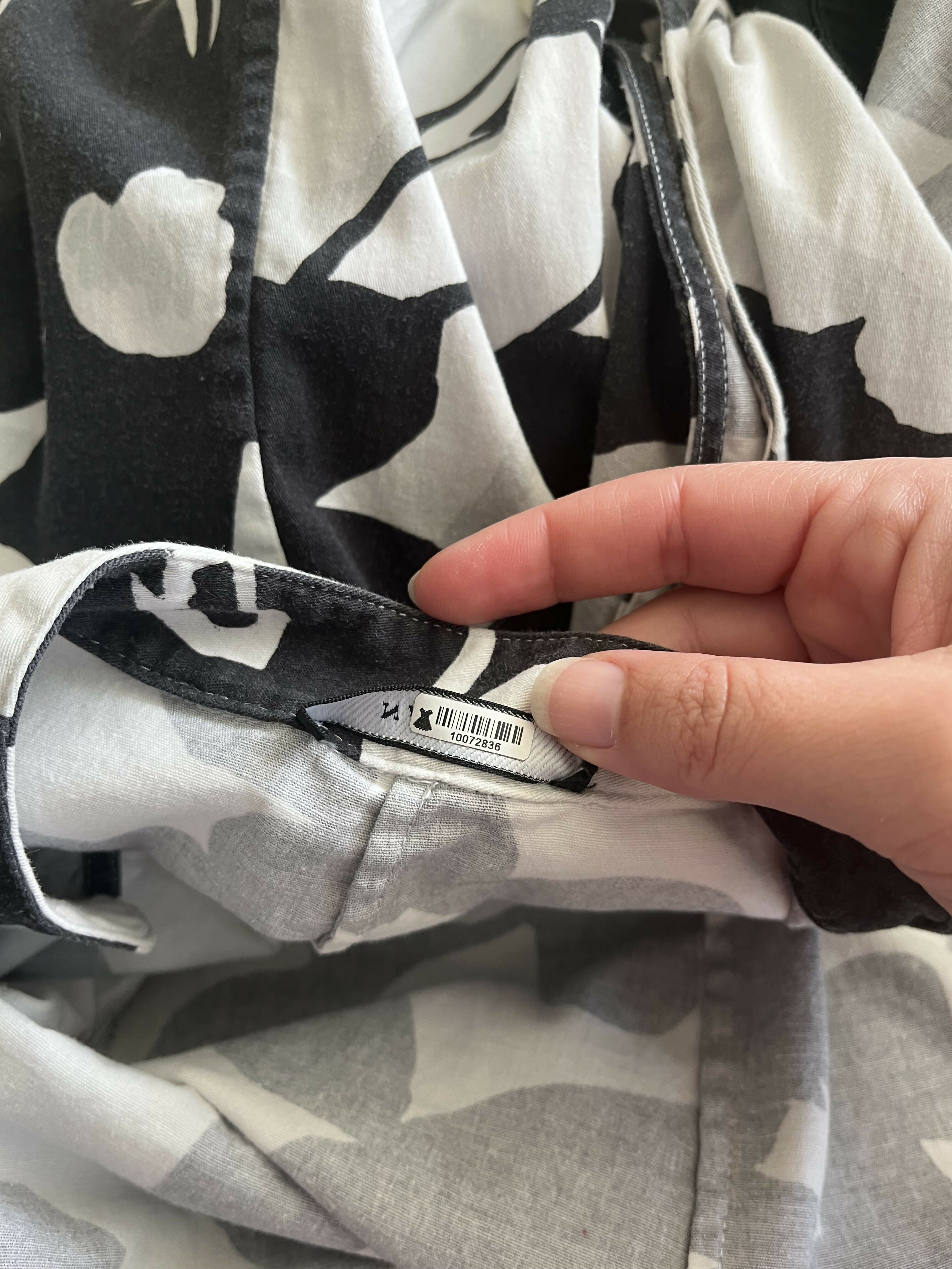 Natori Garden Mandarin sleeveless Dress pockets, belted Floral Black white beige Small