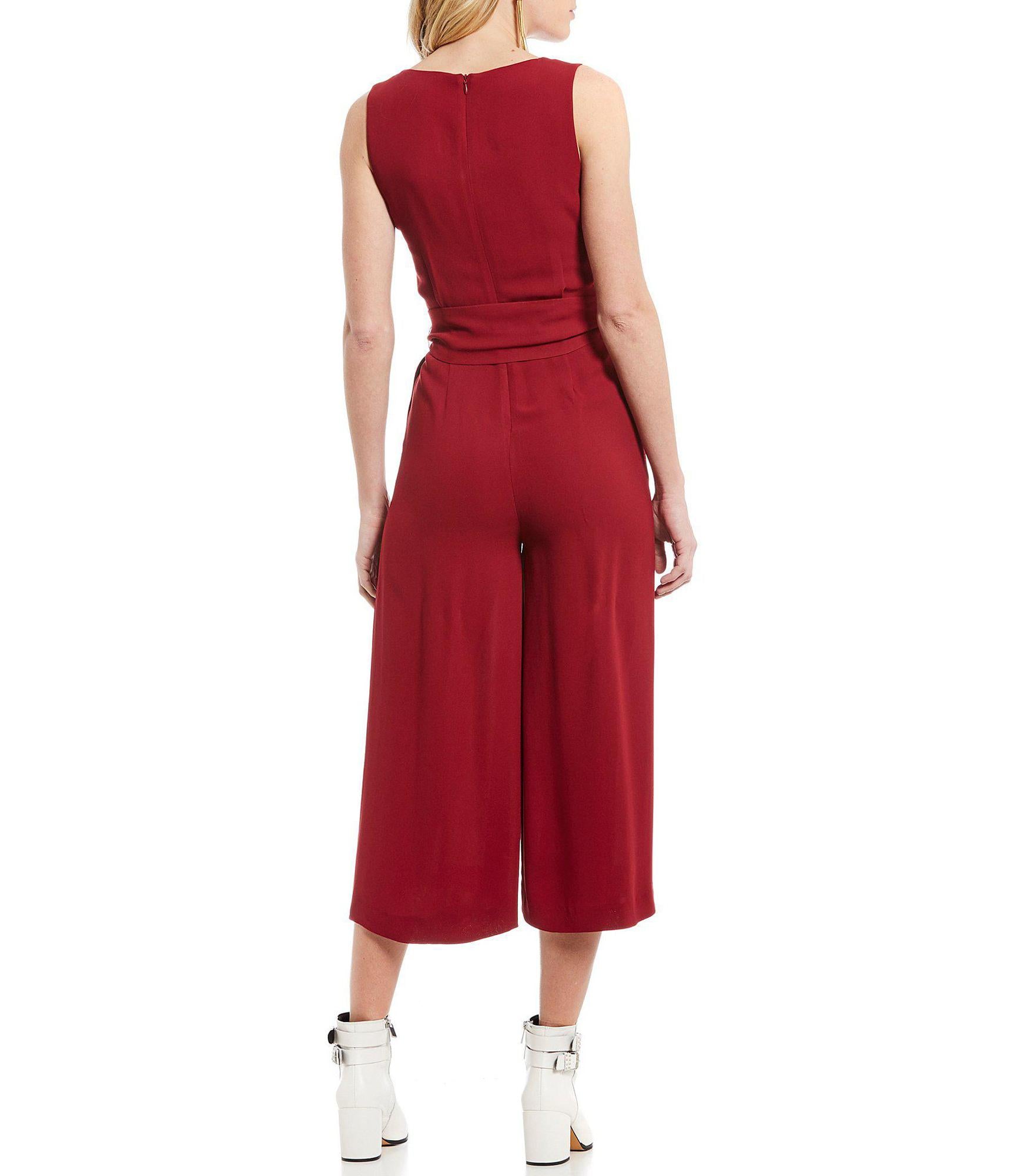 FRENCH CONNECTION Bessie Red Sleeveless Crepe Jumpsuit