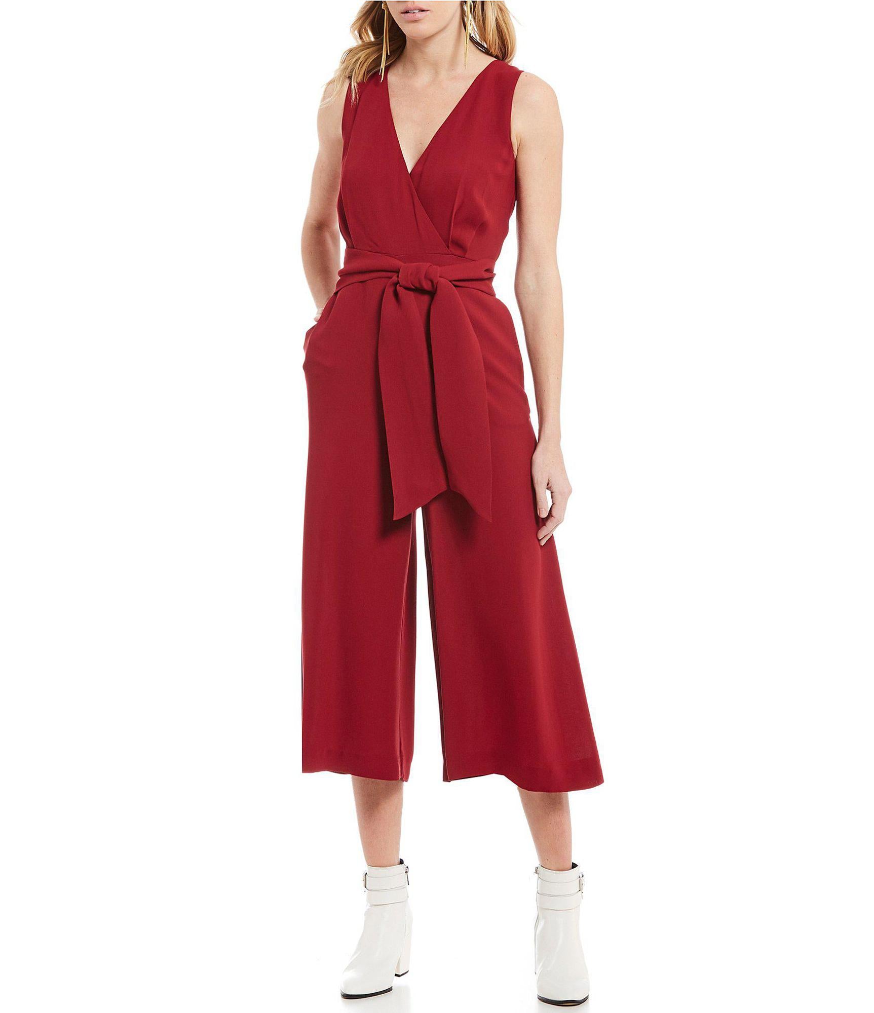FRENCH CONNECTION Bessie Red Sleeveless Crepe Jumpsuit