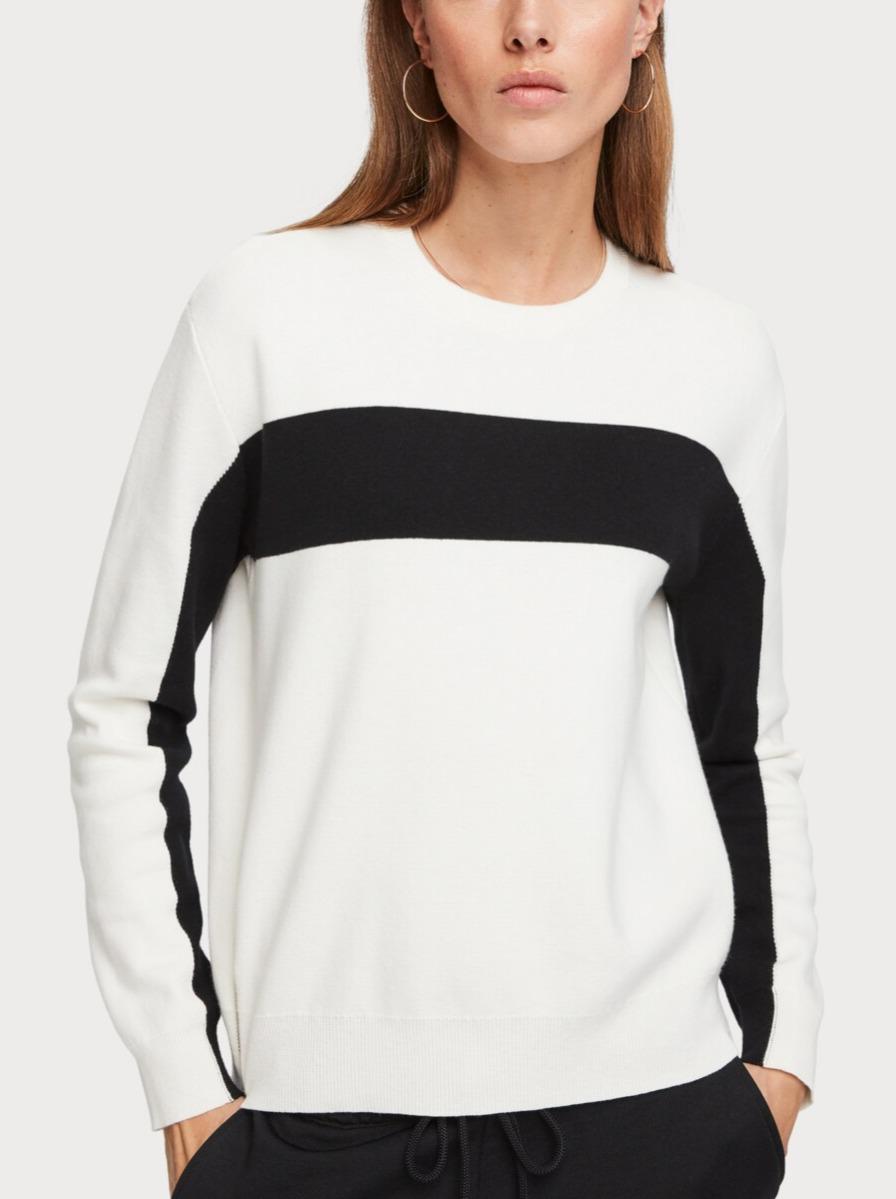 Scotch & Soda Contrast Stripe Side Zip Sweater - Stripes - White Multi/Off White - S