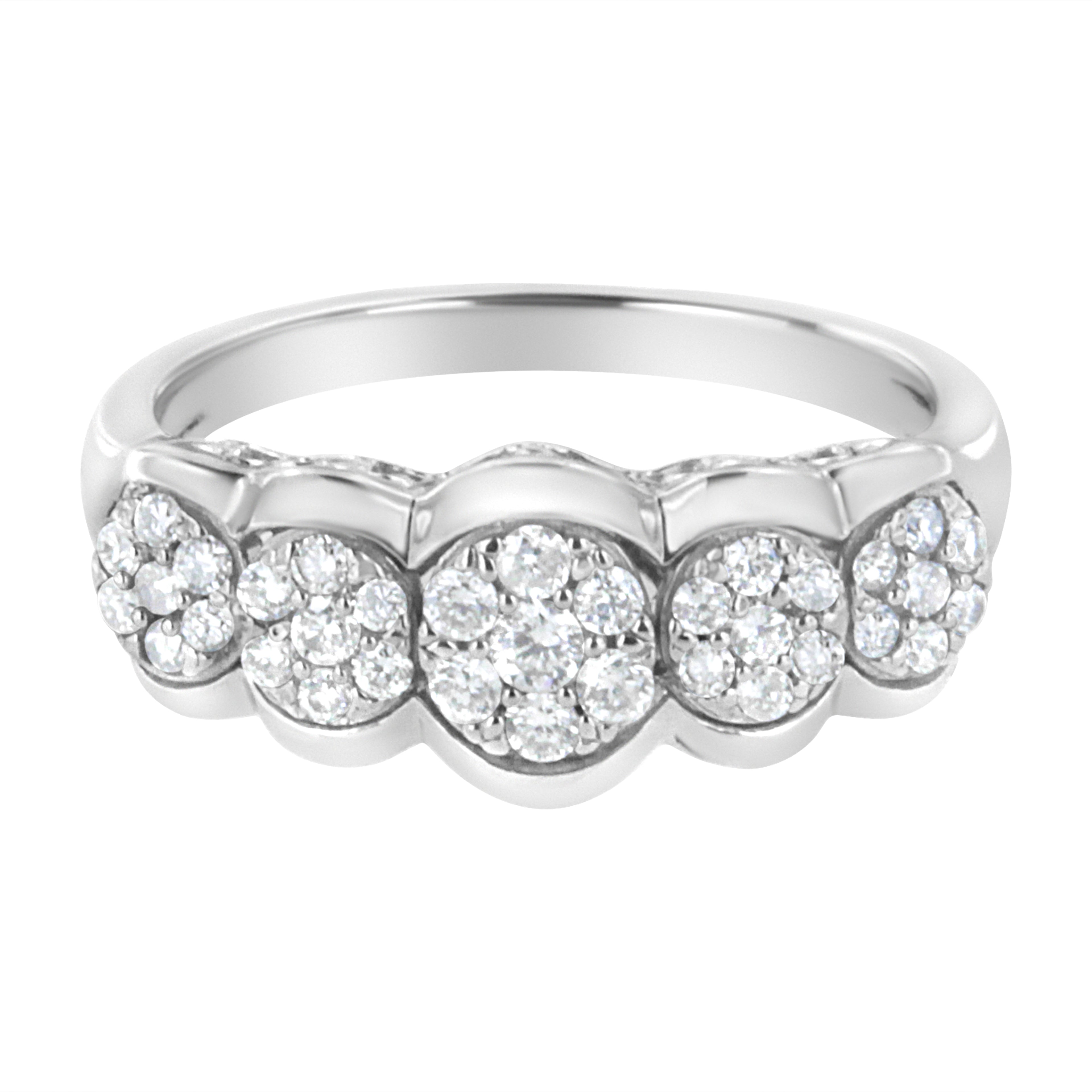 Haus of Brilliance .925 Sterling Silver 1/2 cttw Lab Grown Diamond 5 Flower Ring (F-G Color, VS2-SI1 Clarity) - Size 7