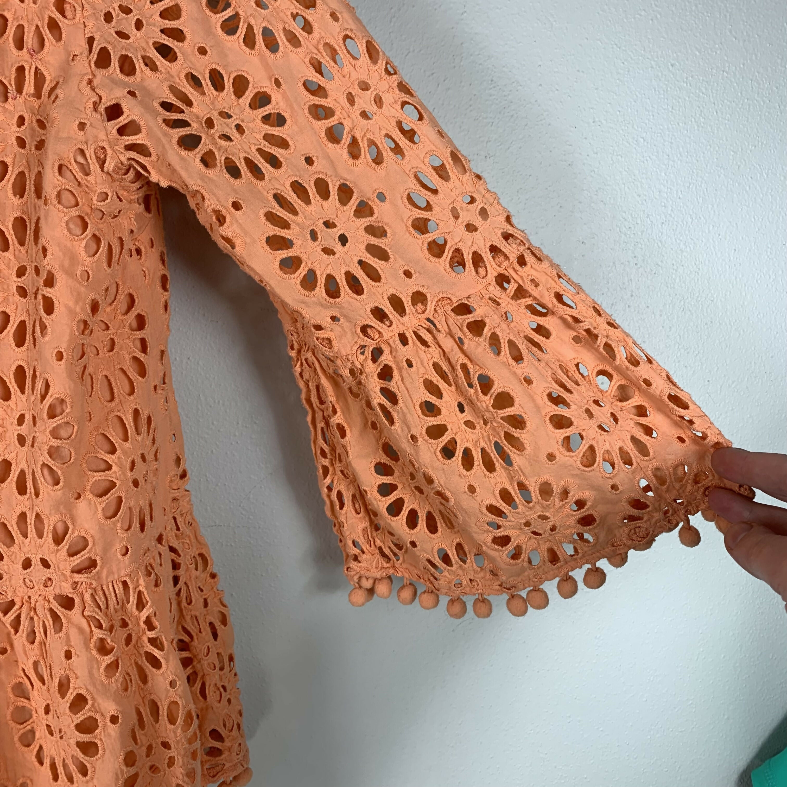 Lilly Pulitzer 3/4 Sleeve Bekah Eyelet Top - Eyelet - Orange/Cantaloupe Oversized Pinwheel Eyelet - XL