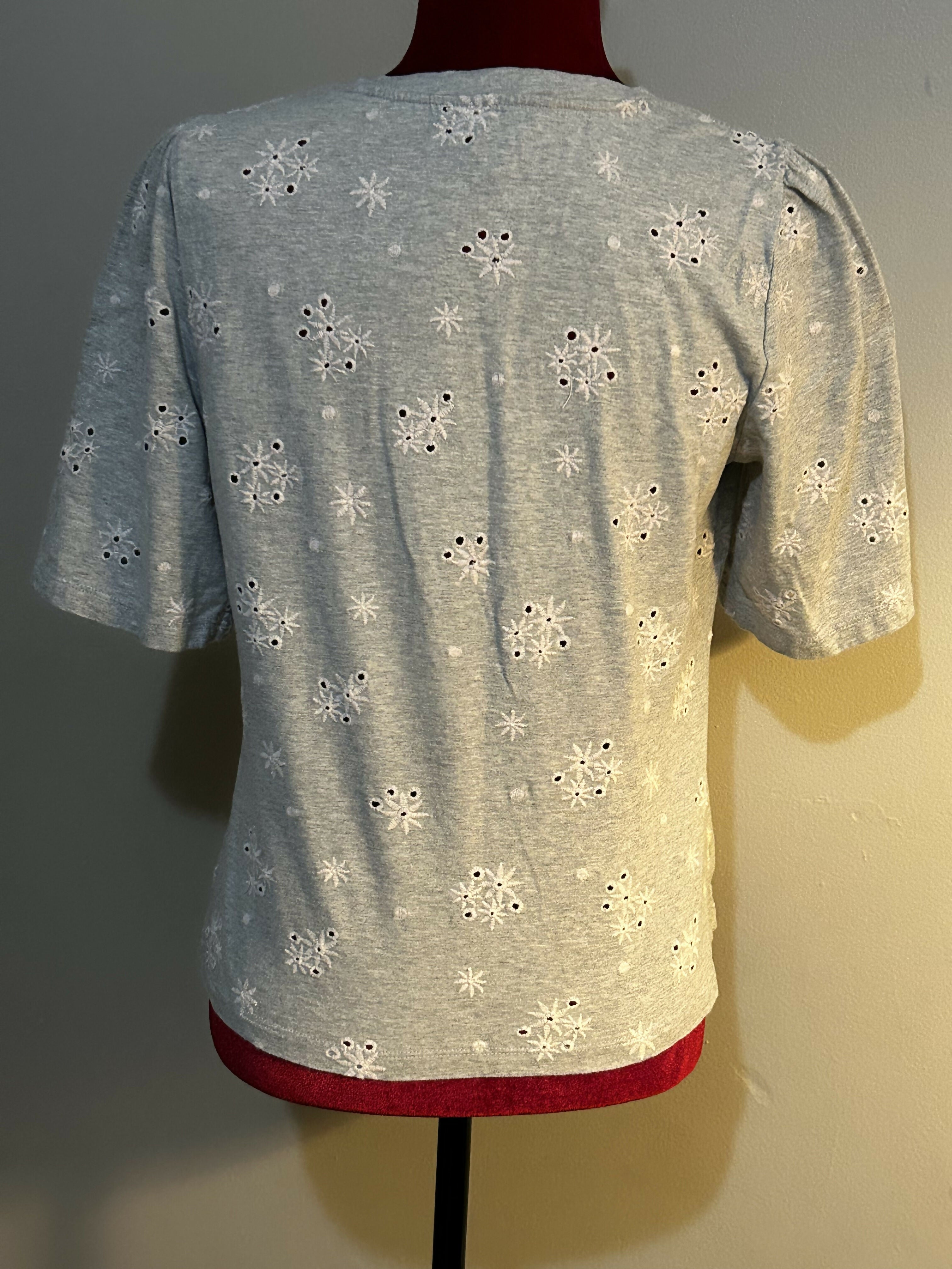 Rebecca Taylor Dree Embroidered T-Shirt - Floral - Gray Multi/Grey Melange - L