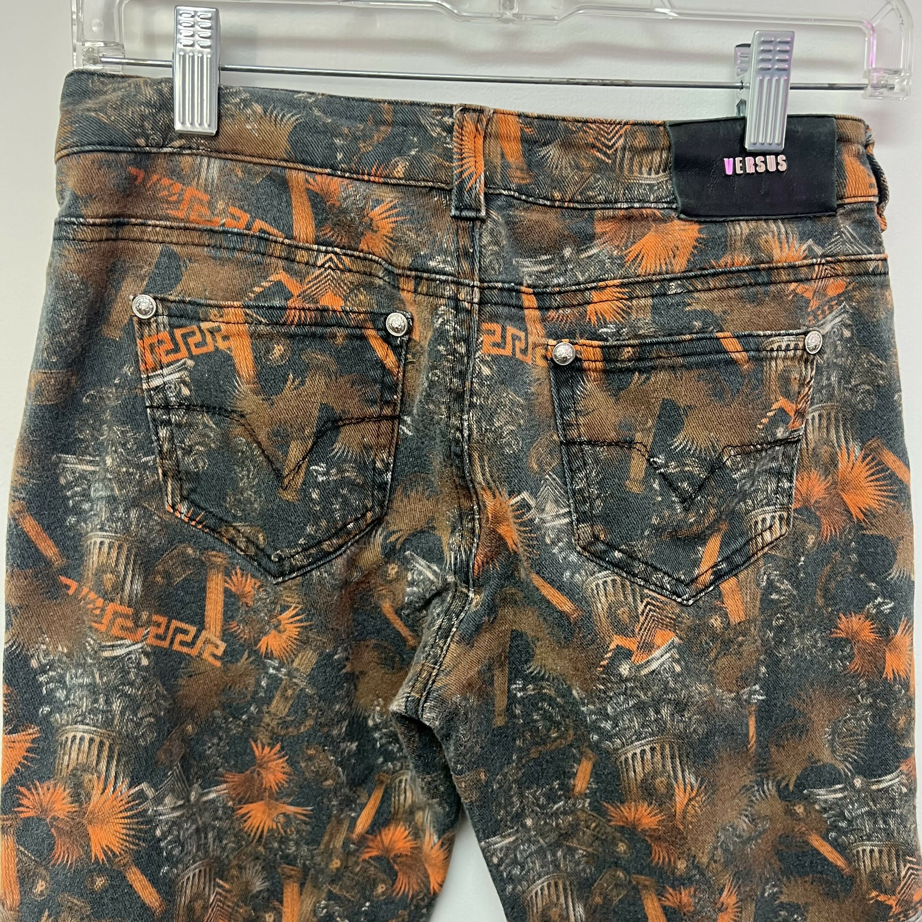 VERSUS by Versace High Rise Skinny Jeans with Abstract Column Print - Abstract - Black Multi - 26