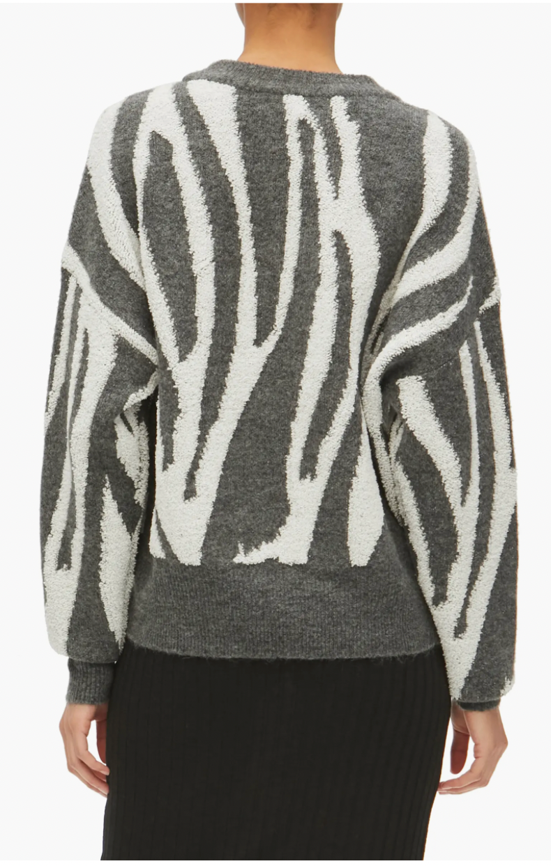 Michael Stars Maddie Jacquard Sweater - Animal - Gray Multi/Charcoal Combo - S