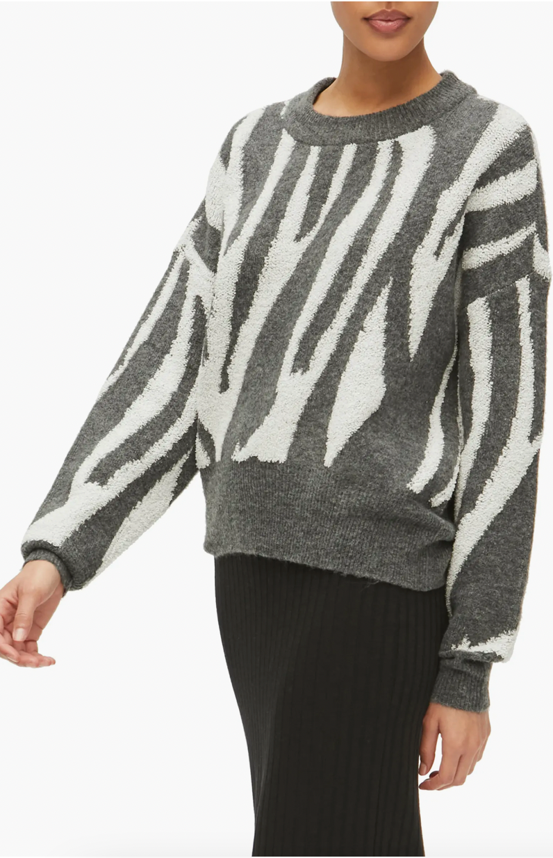 Michael Stars Maddie Jacquard Sweater - Animal - Gray Multi/Charcoal Combo - S