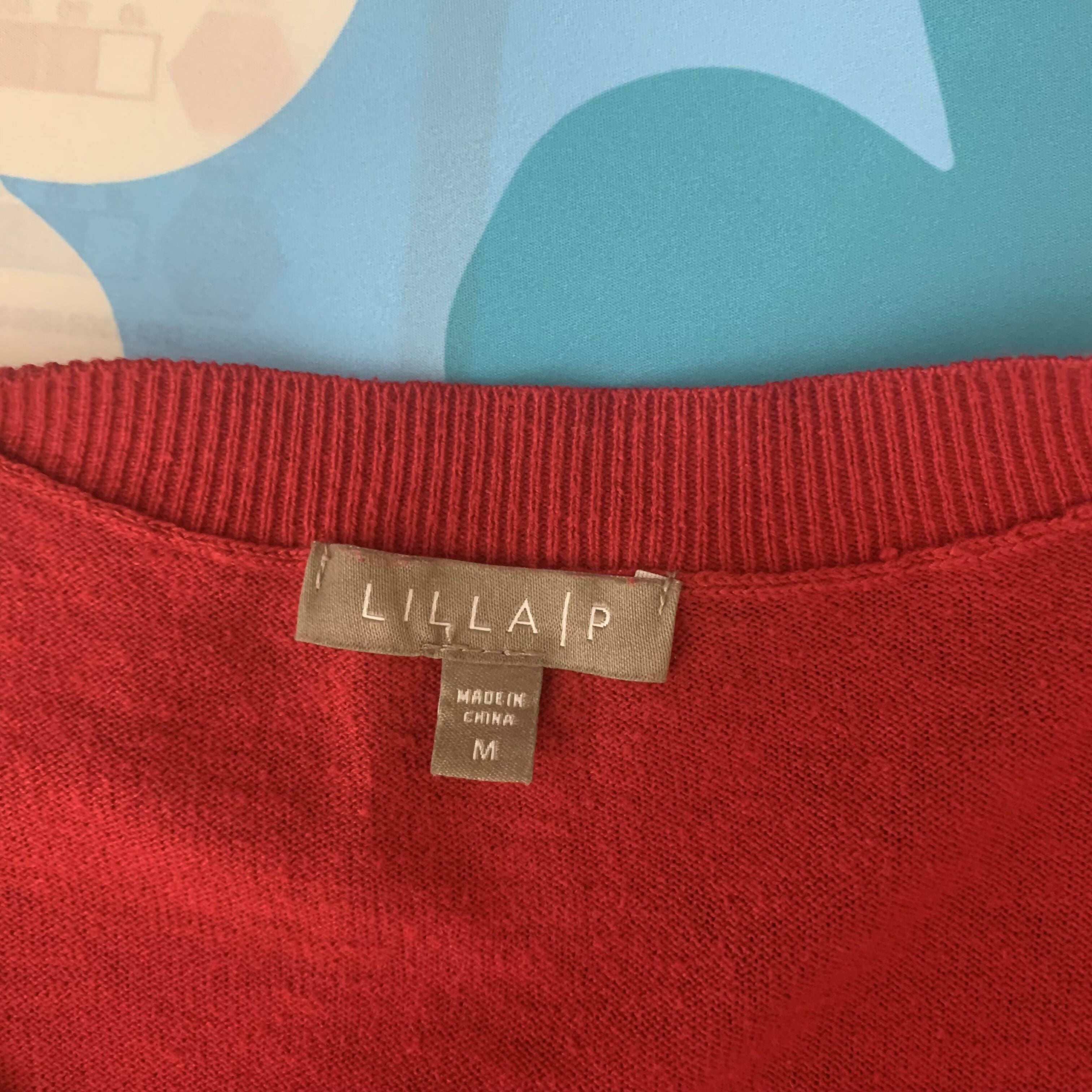 Lilla P 3/4 Puff Sleeve V-Neck Sweater - Red - M