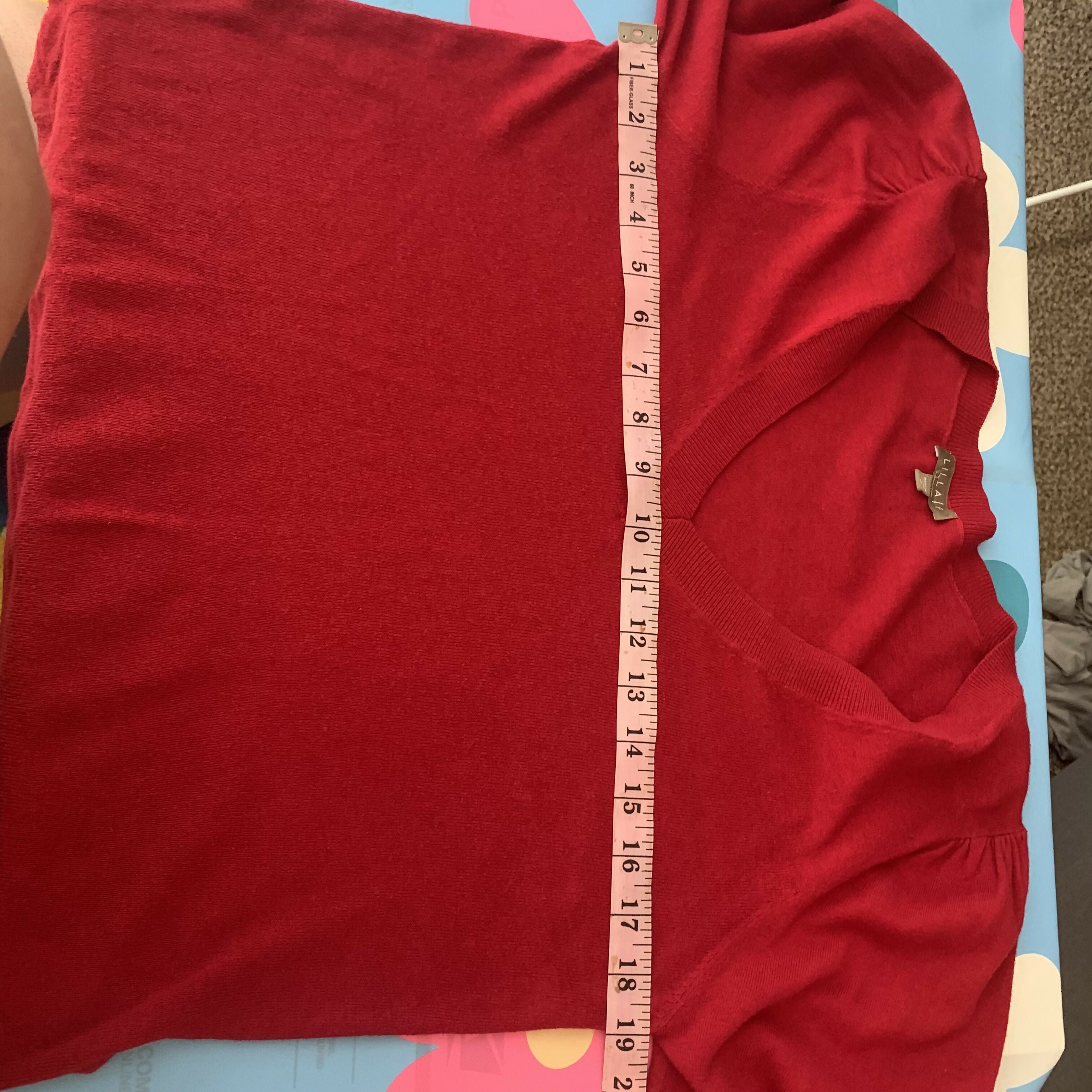 Lilla P 3/4 Puff Sleeve V-Neck Sweater - Red - M