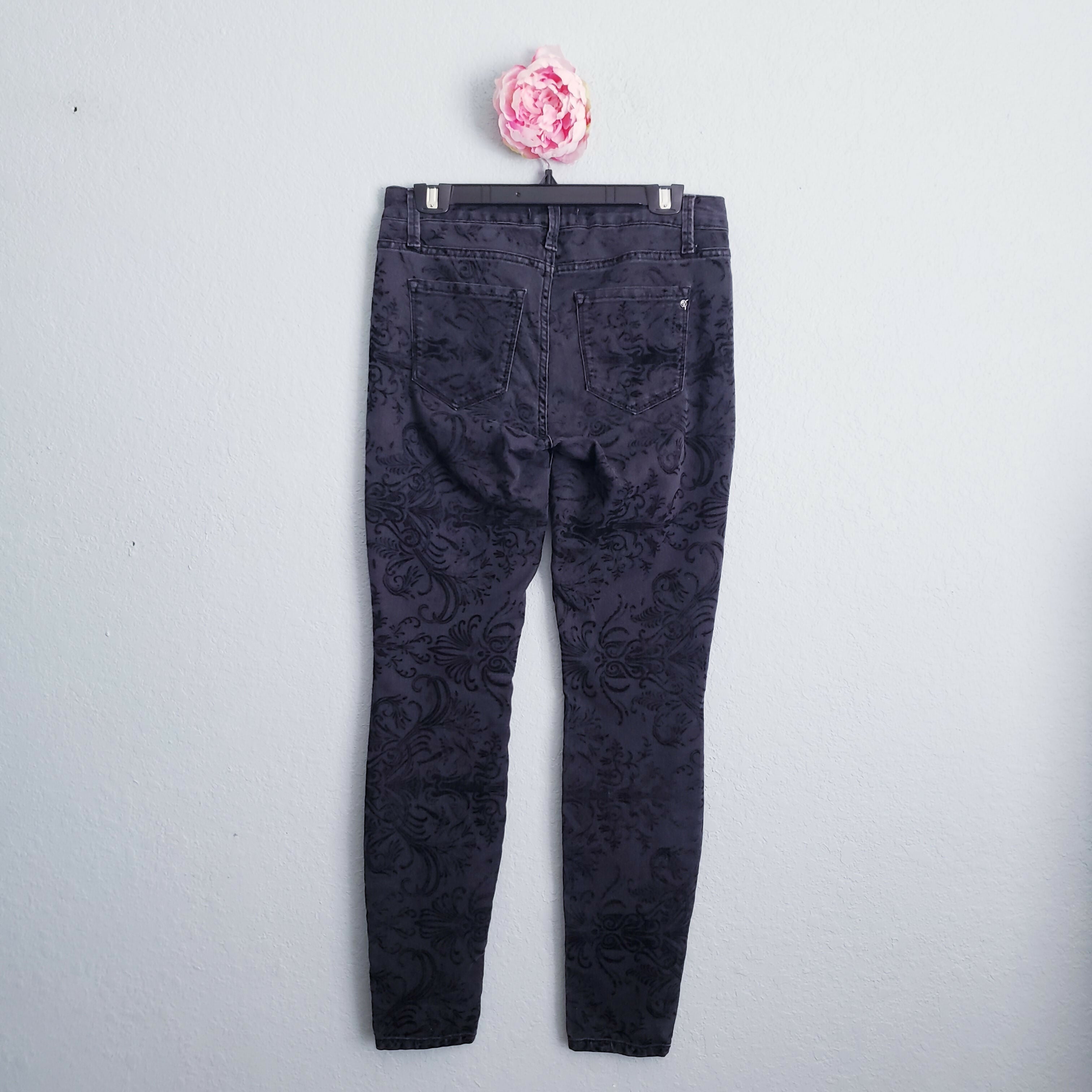 Rachel Rachel Roy Velvet Brocade Textured Skinny Jeans - Floral - Black - 27