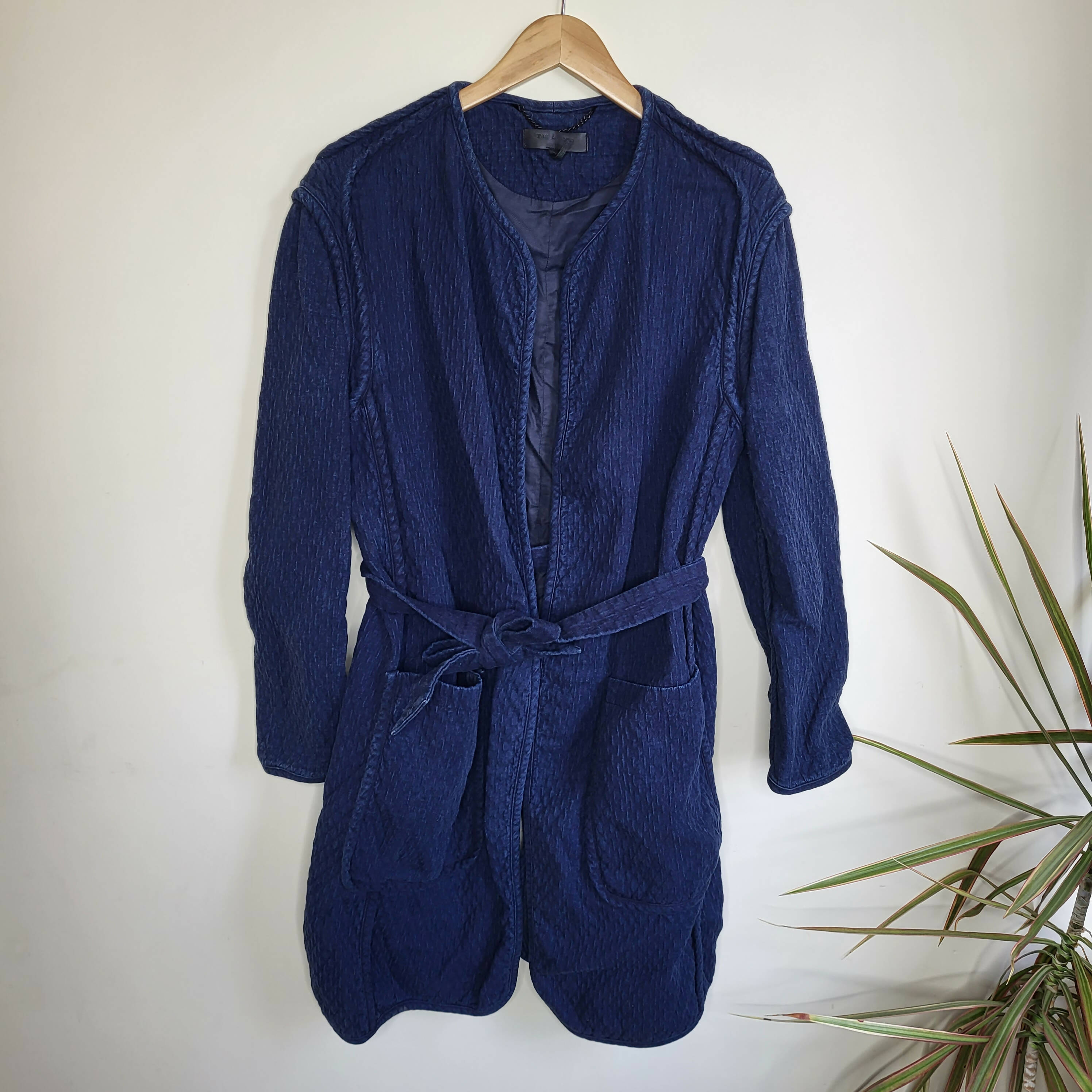 Rag & Bone Quilted Self Tie Liner Coat - /Navy Size S