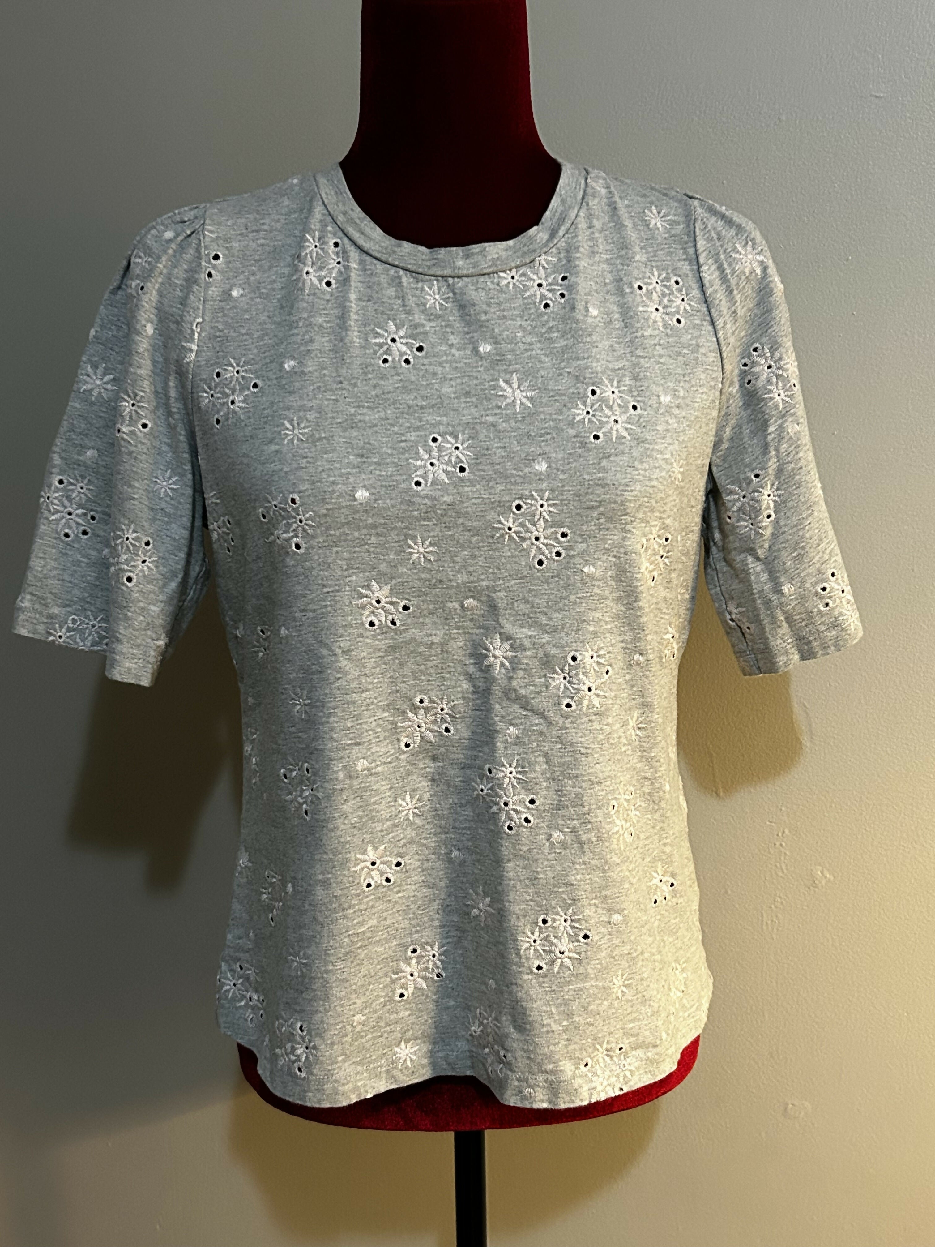 Rebecca Taylor Dree Embroidered T-Shirt - Floral - Gray Multi/Grey Melange - L