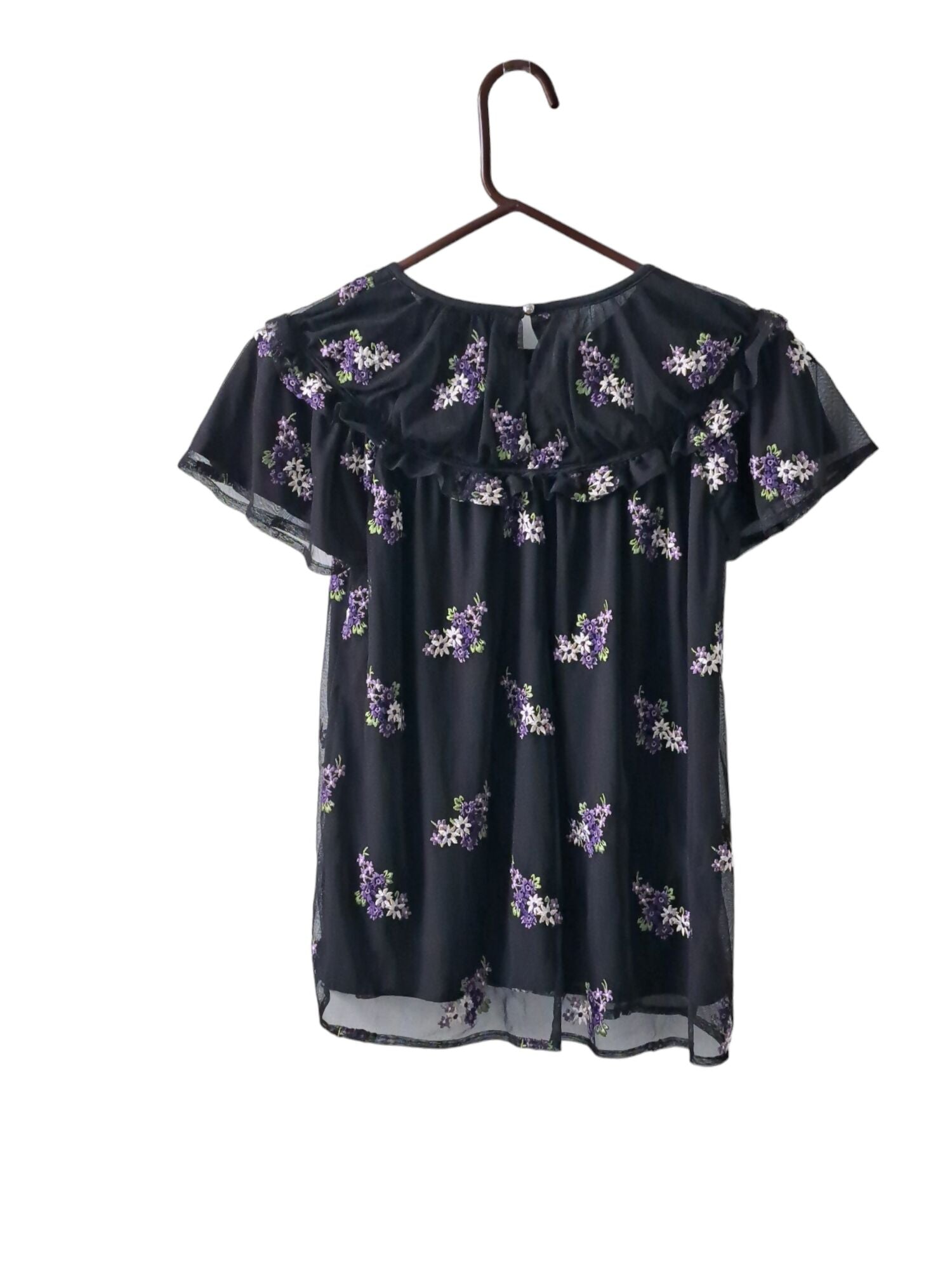 MICHAEL Michael Kors Forget Me Not Floral Blouse-Floral-Black-Multi Orchid Haze XS