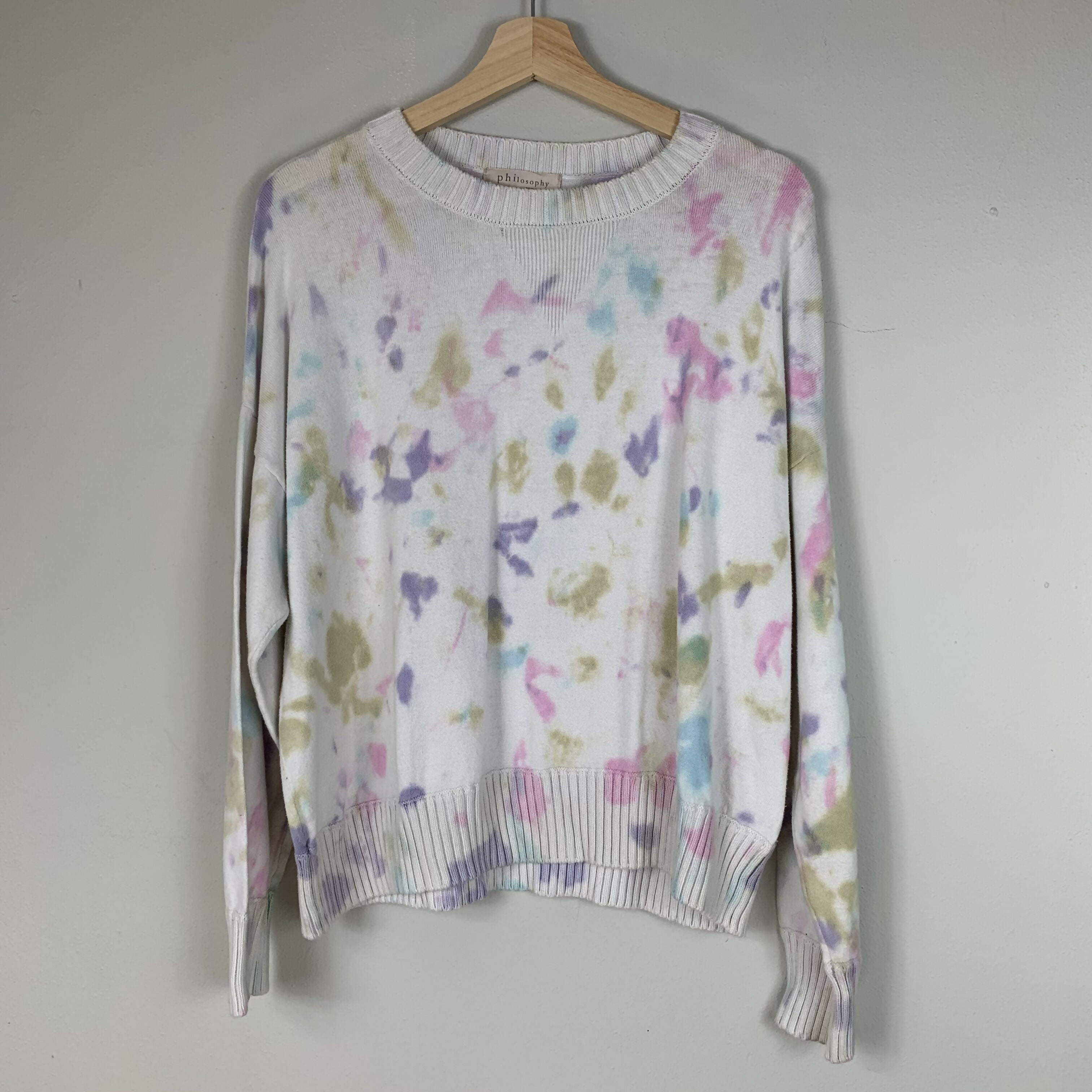 Philosophy Crewneck Sweater - Tie Dye - White Multi Pink - XL