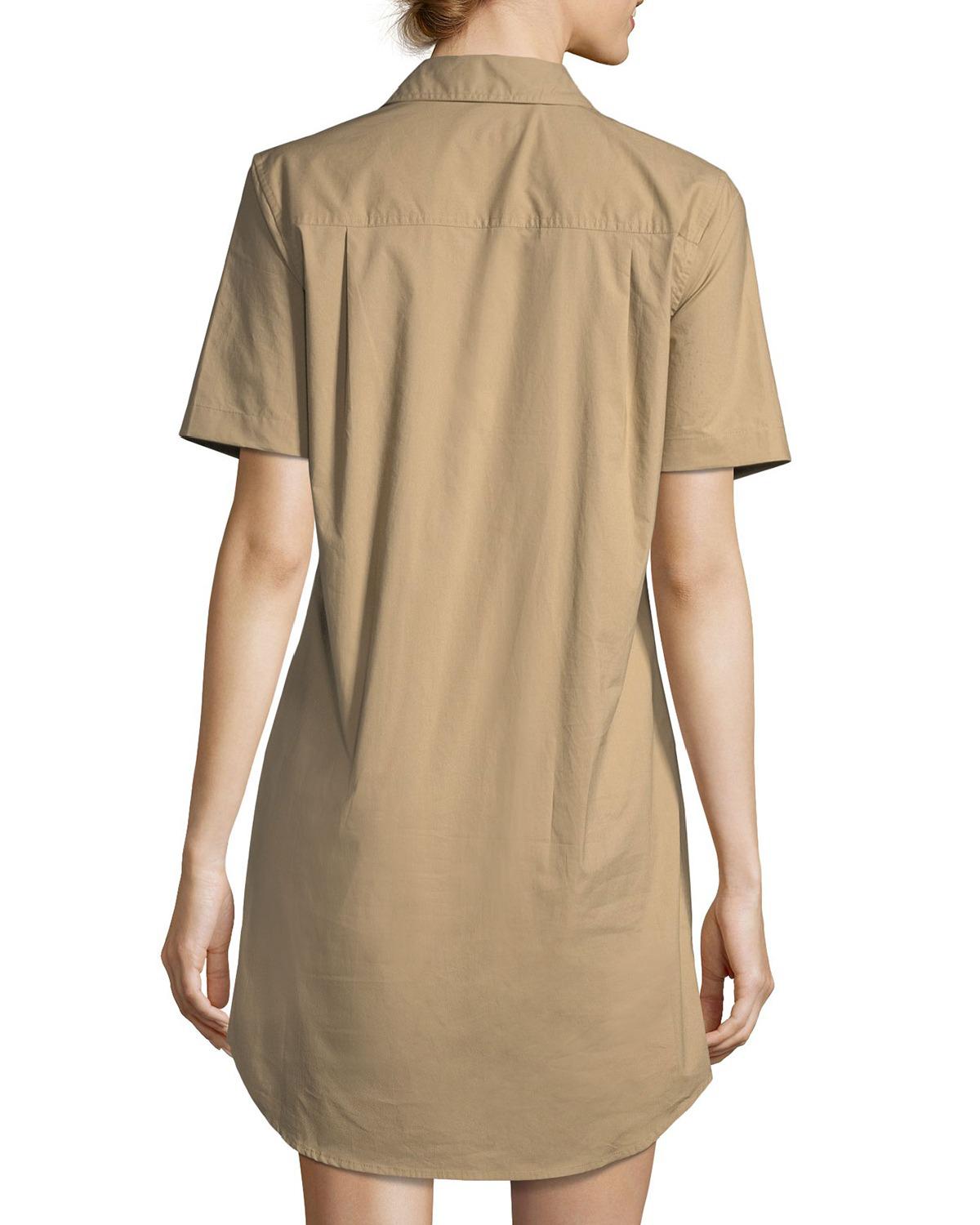 Equipment Button-Front Short Sleeve Utility Shirtdress with Pockets - Brown