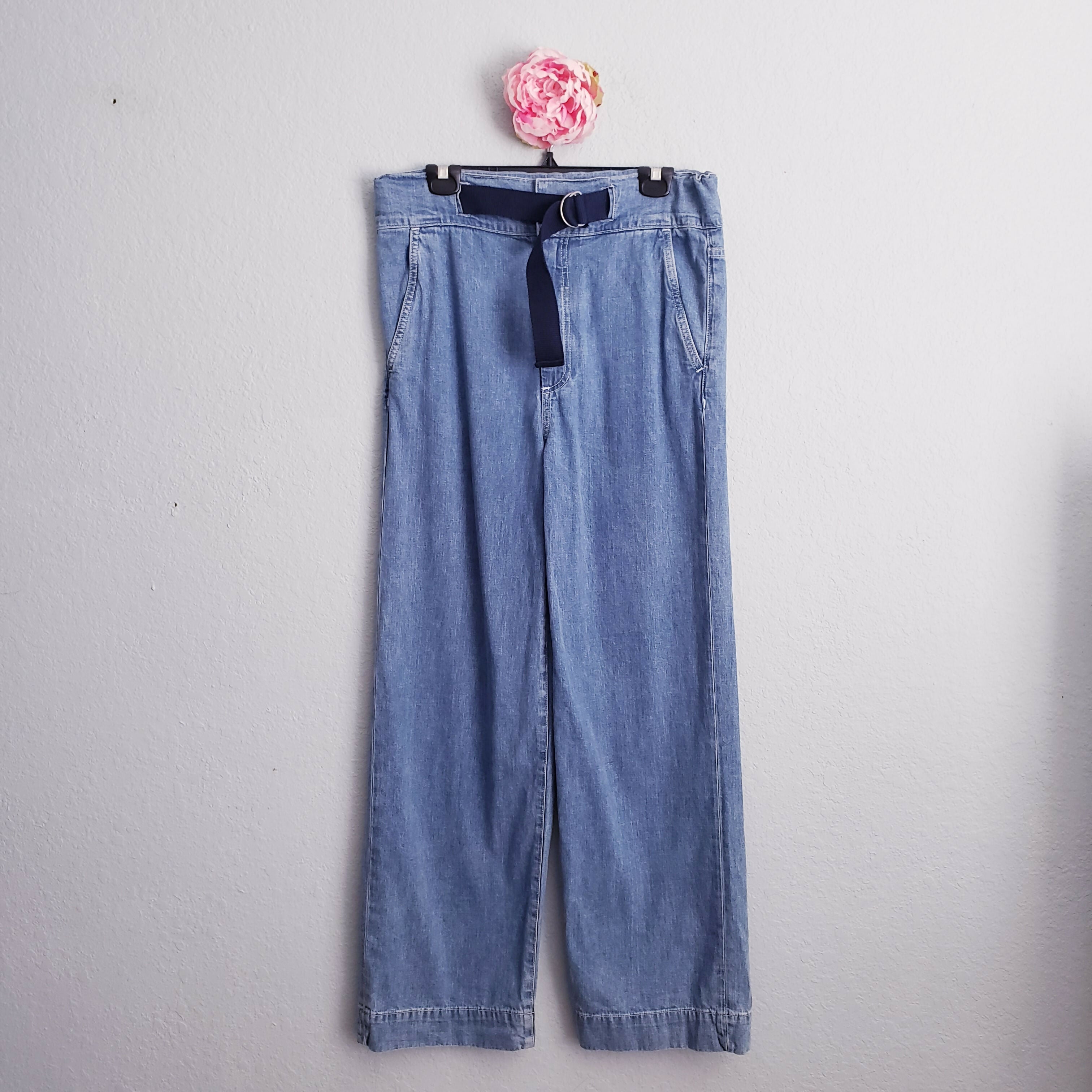 Rag & Bone High-Rise Canvas Belt Wide Leg Jeans - /Blue - 26