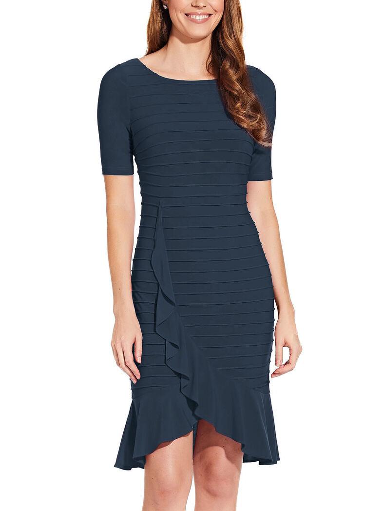 Adrianna Papell Pintucked Tulip Skirt Dress - /Blue - 14