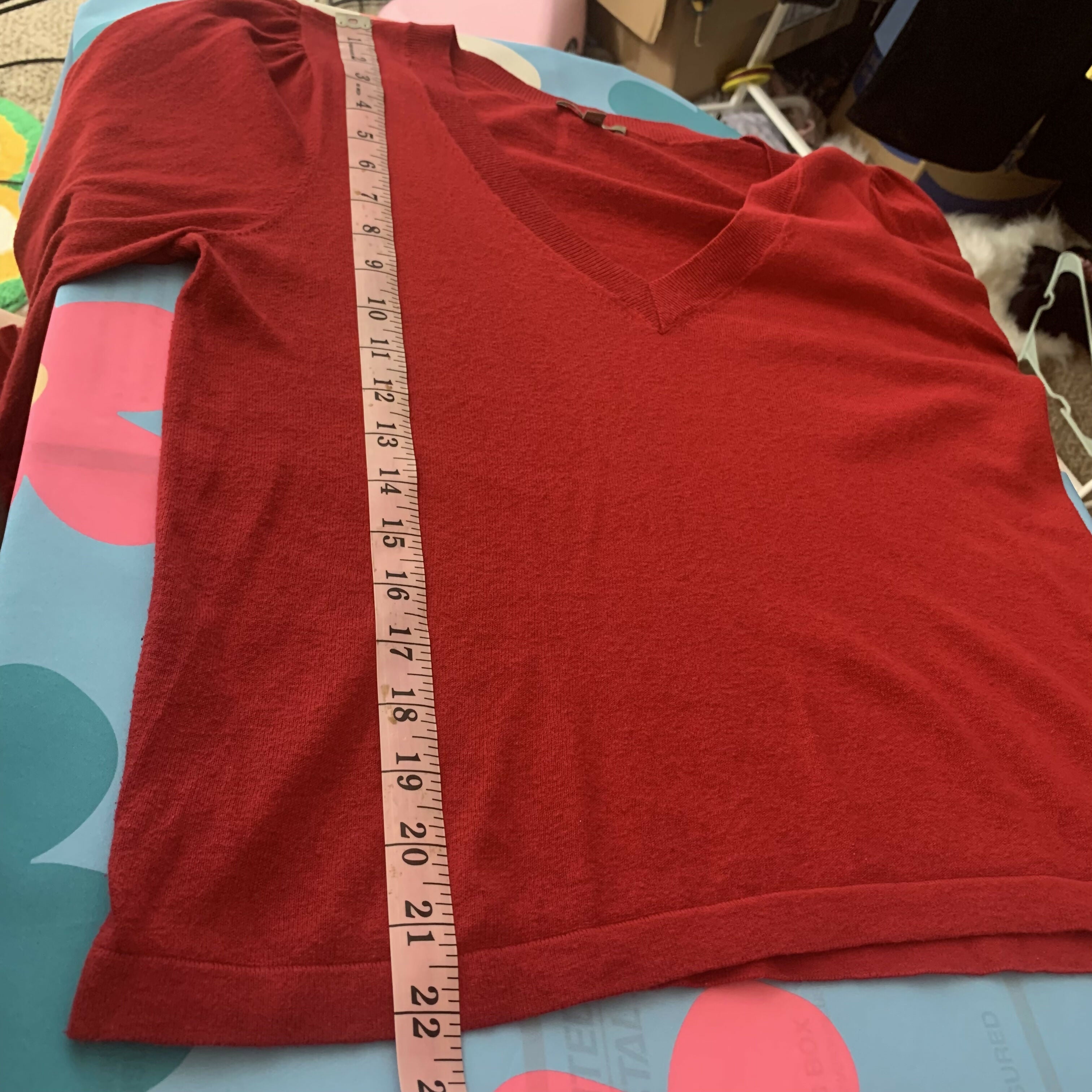 Lilla P 3/4 Puff Sleeve V-Neck Sweater - Red - M
