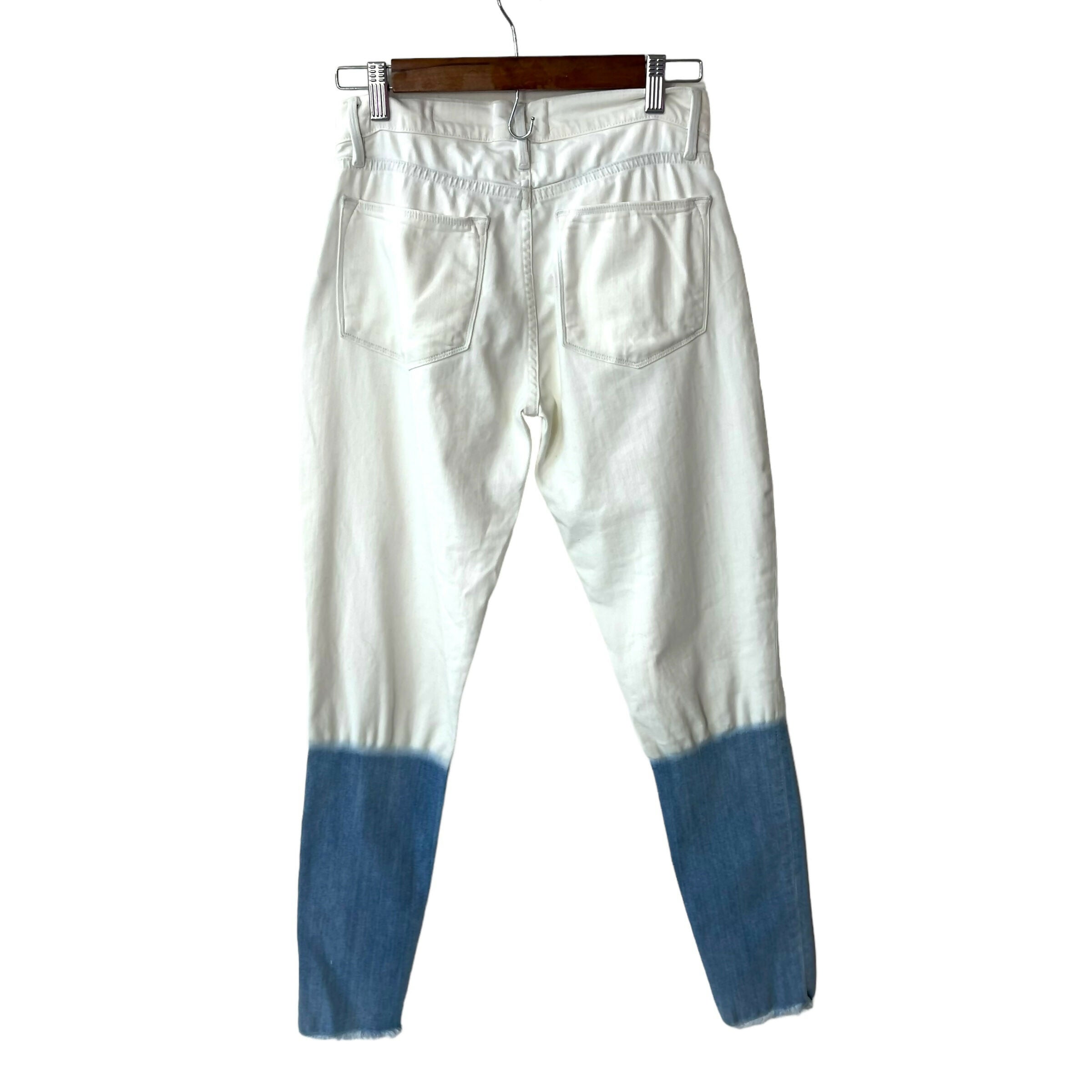 Frame La High Skinny Leg Jeans Dip Dye Blue White Sz 24 Waist