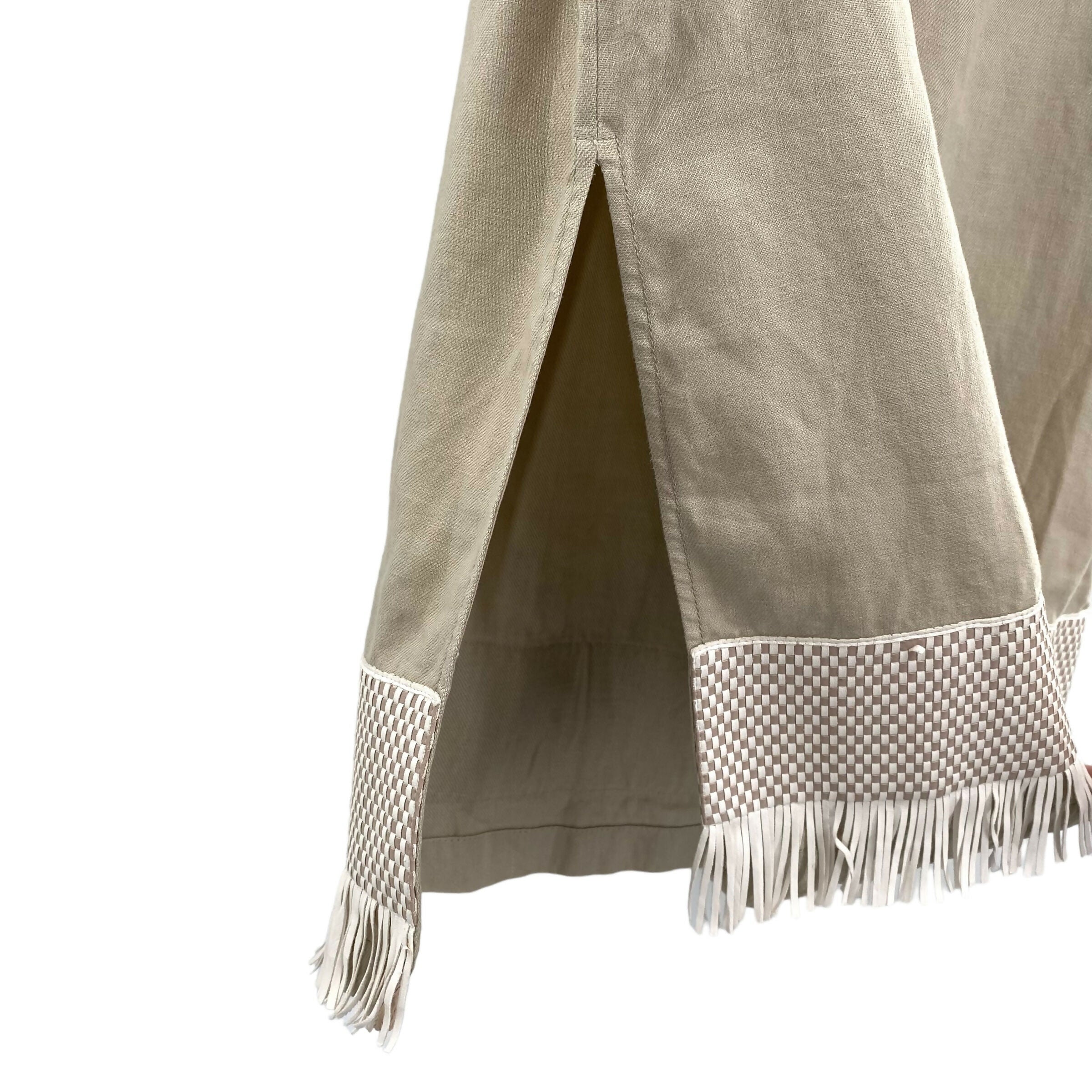 Lafayette 148 New York Sleeveless Splitneck Fringe Trim Linen Tunic - /Beige - XS