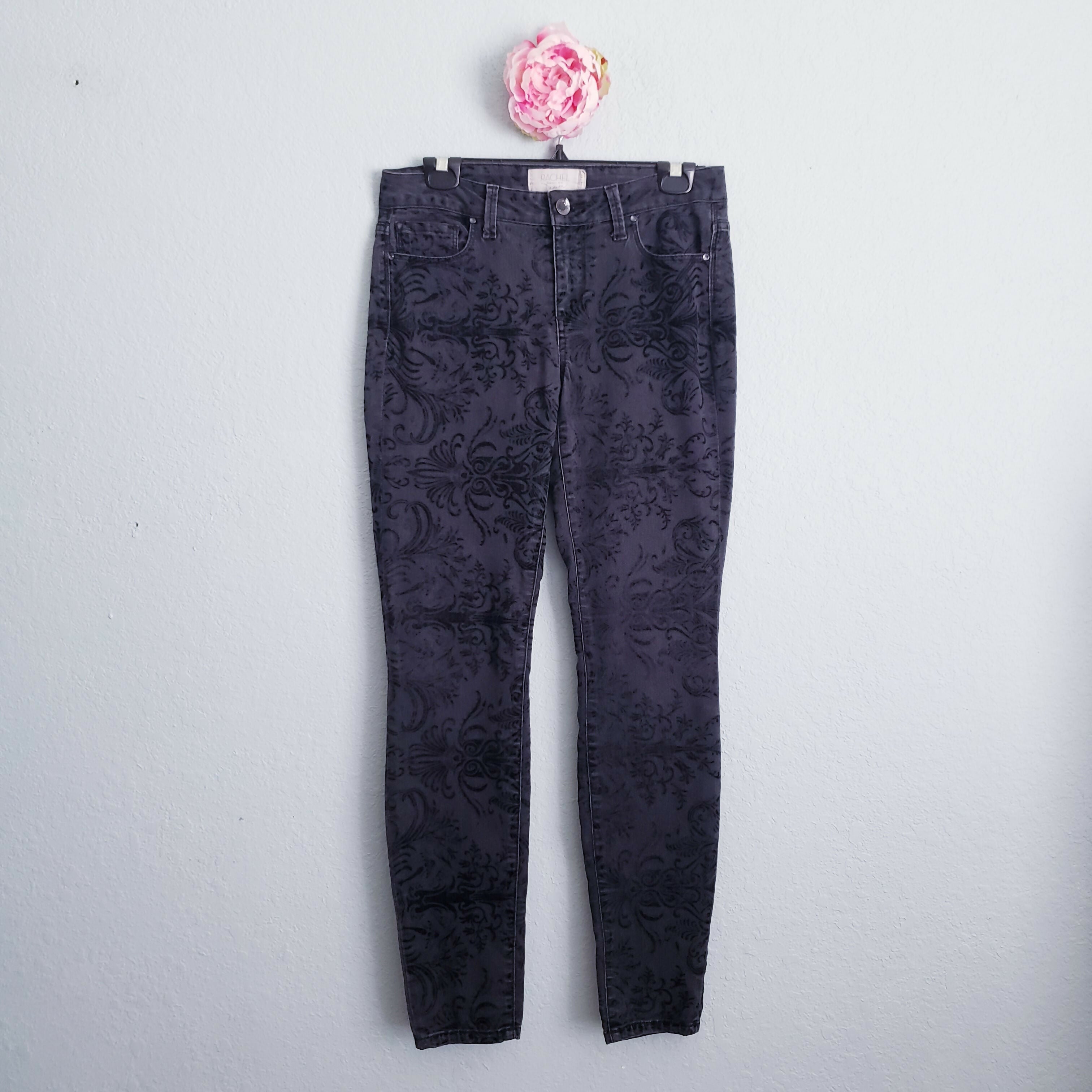 Rachel Rachel Roy Velvet Brocade Textured Skinny Jeans - Floral - Black - 27