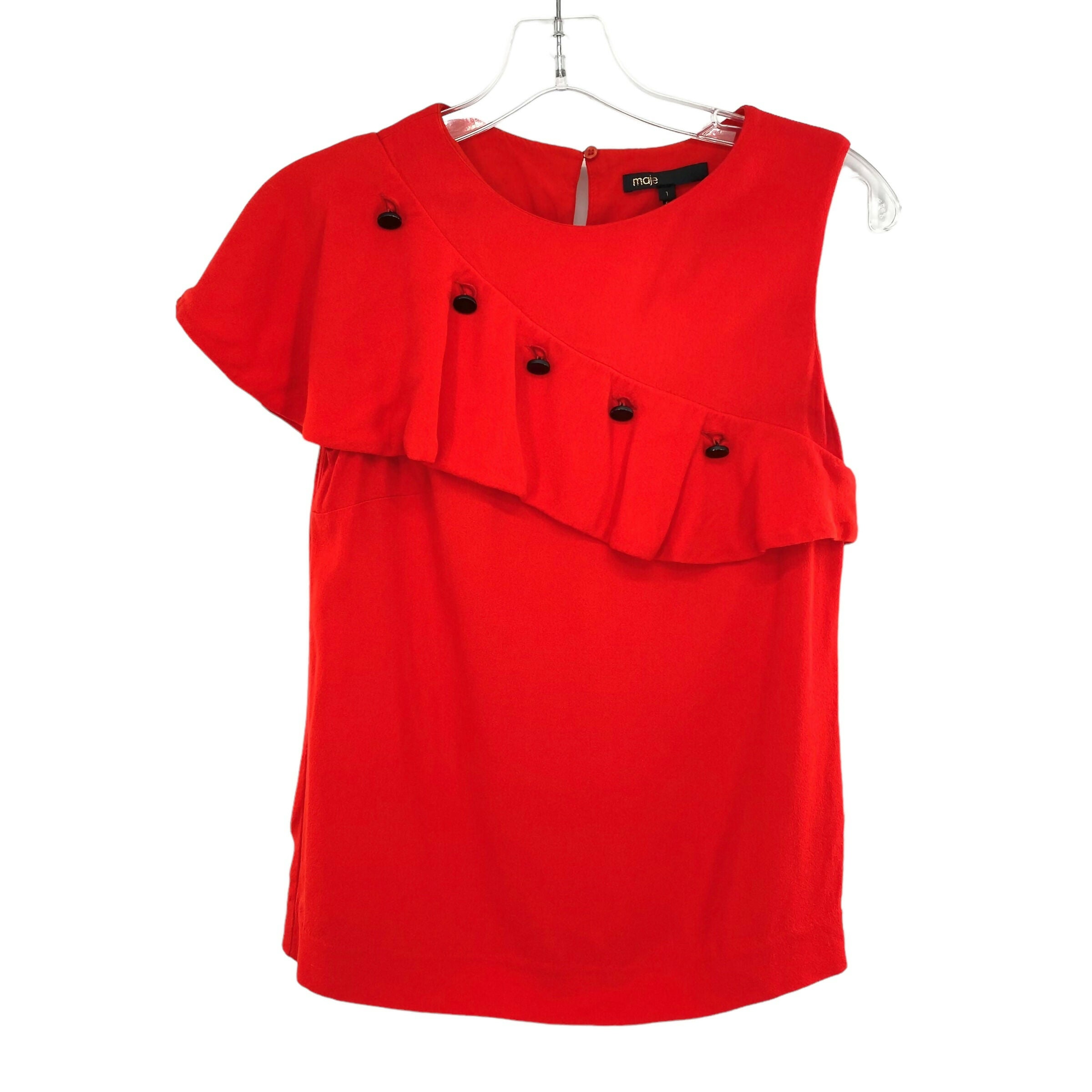 Maje Ruffled Front Lorena Top - Red - S
