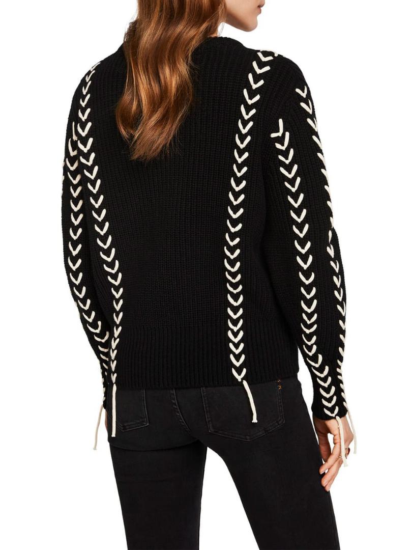 Scotch & Soda Chunky Knit Lace-Up Sweater - /Black Multi