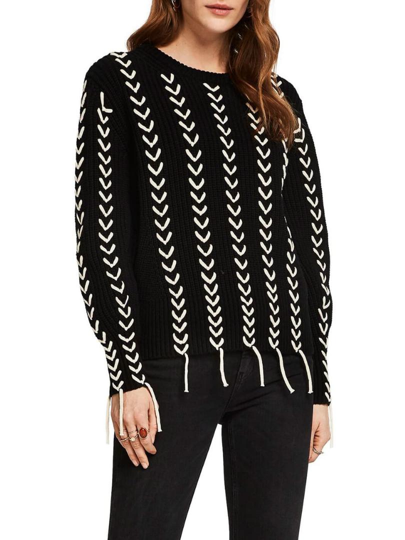 Scotch & Soda Chunky Knit Lace-Up Sweater - /Black Multi