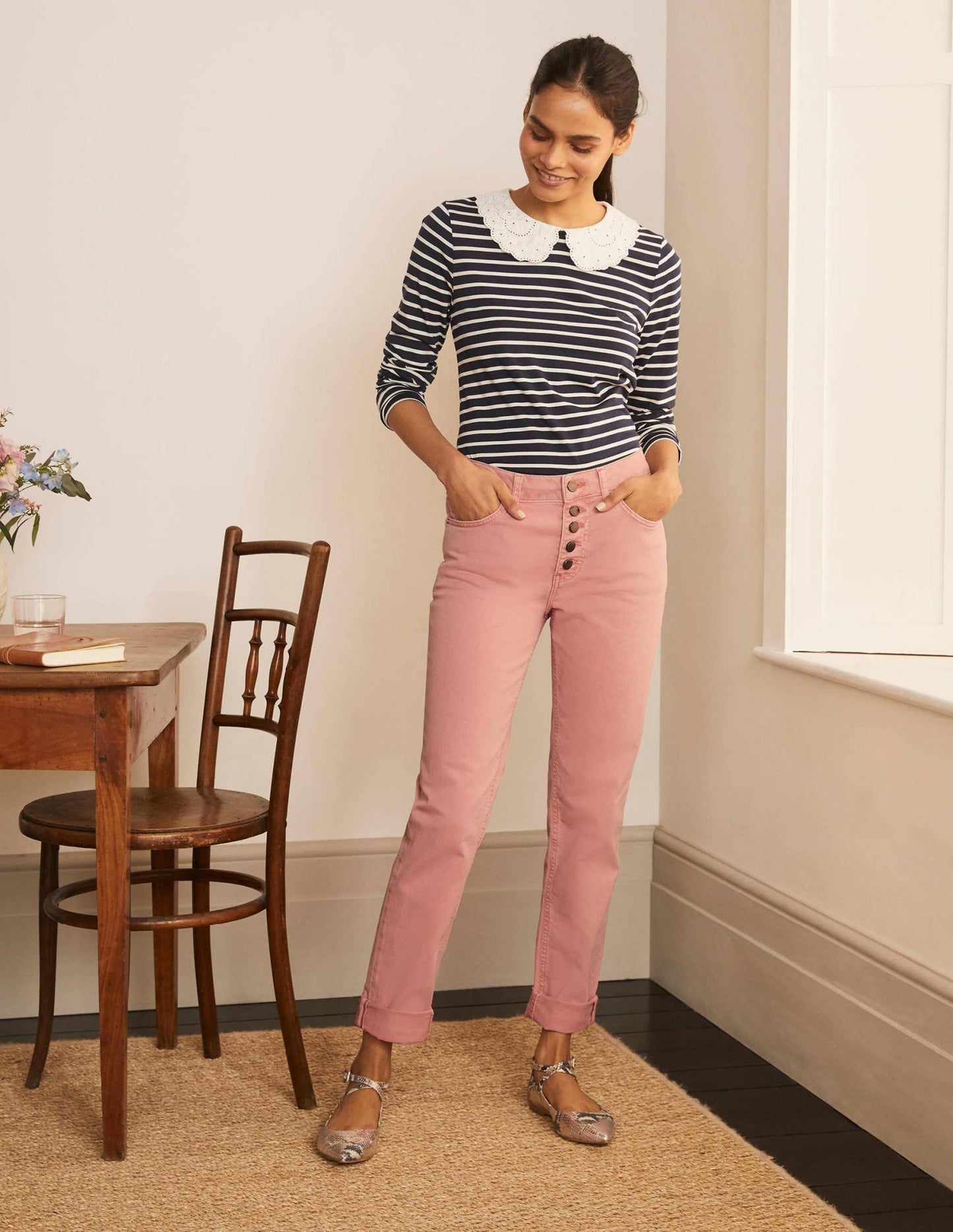 Boden Mid Rise Button Front Girlfriend Jeans - /Pink - 12