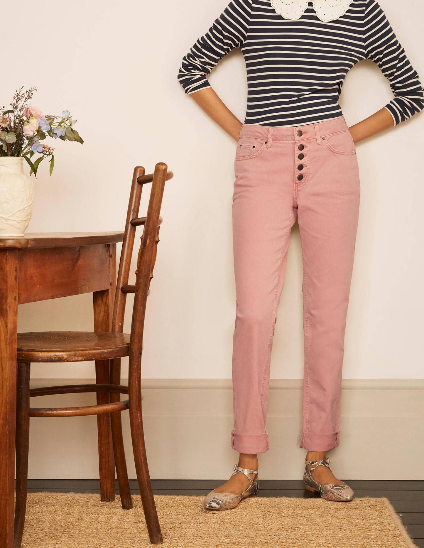 Boden Mid Rise Button Front Girlfriend Jeans - /Pink - 12