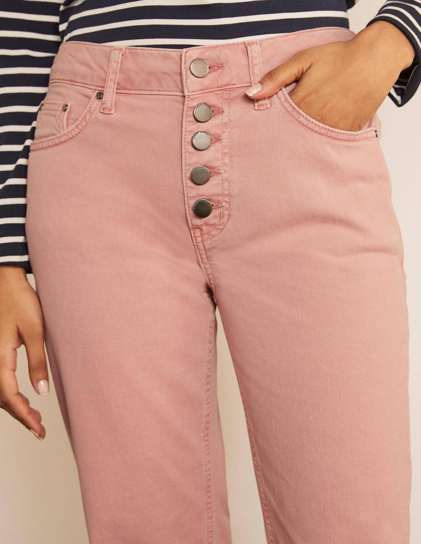 Boden Mid Rise Button Front Girlfriend Jeans - /Pink - 12
