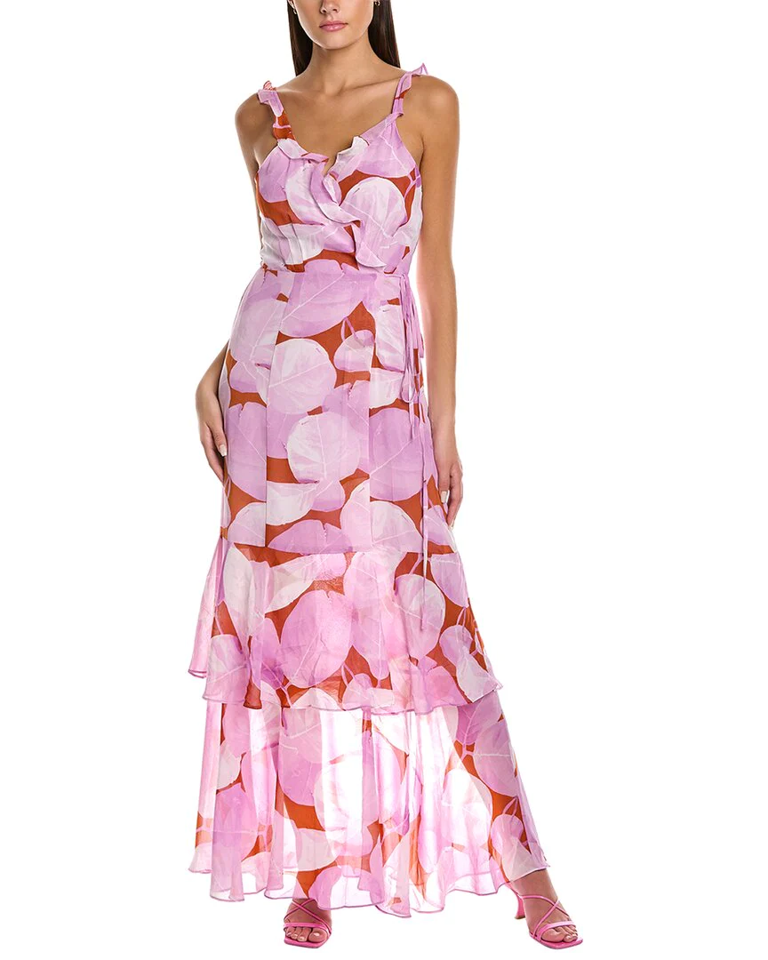 Hutch Sleeveless Georgia Wrap Maxi Dress - Floral - Pink Multi/Copper Neon Eucalyptus