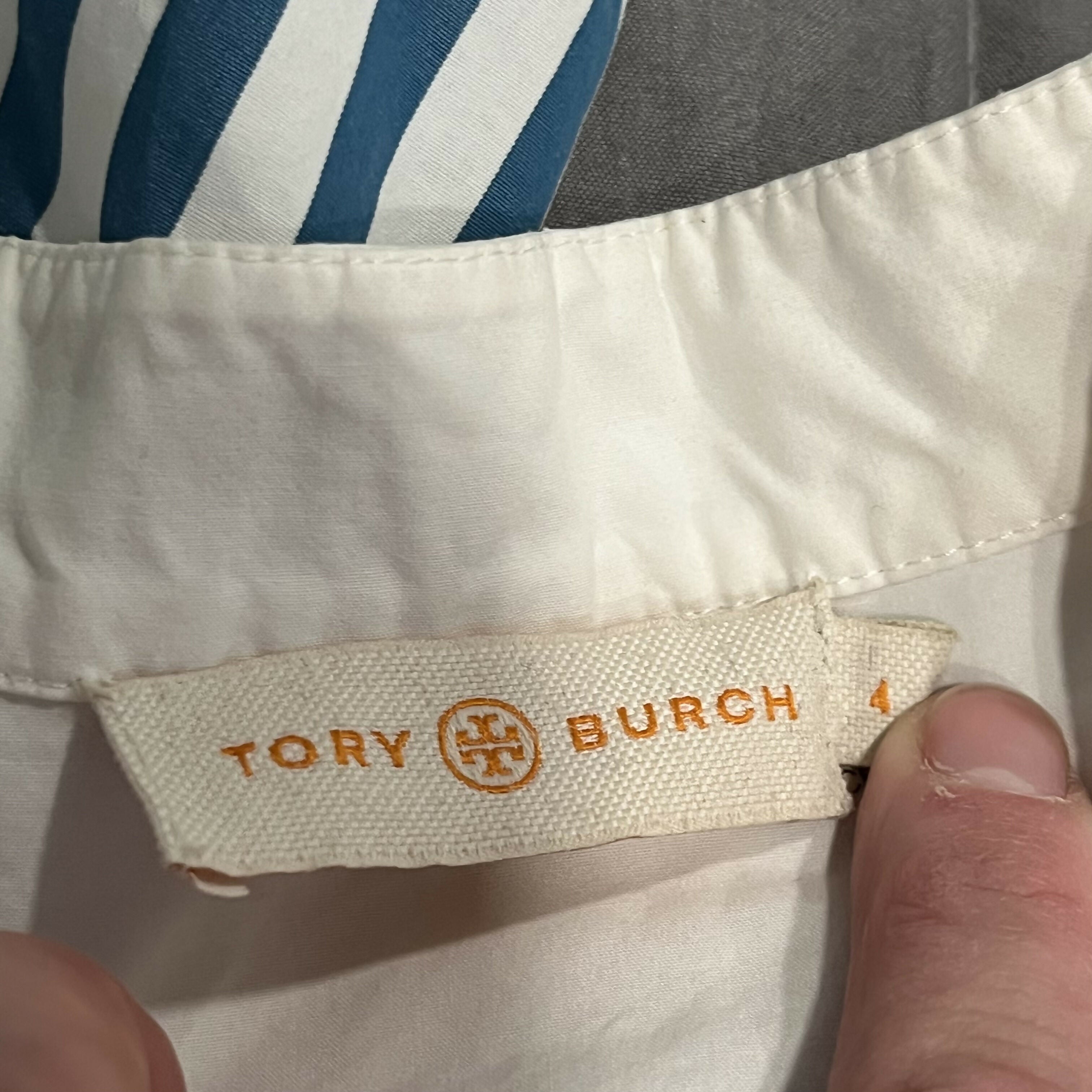 Tory Burch Allison Chest Pockets Button-Down Cotton Shirt - White - 4