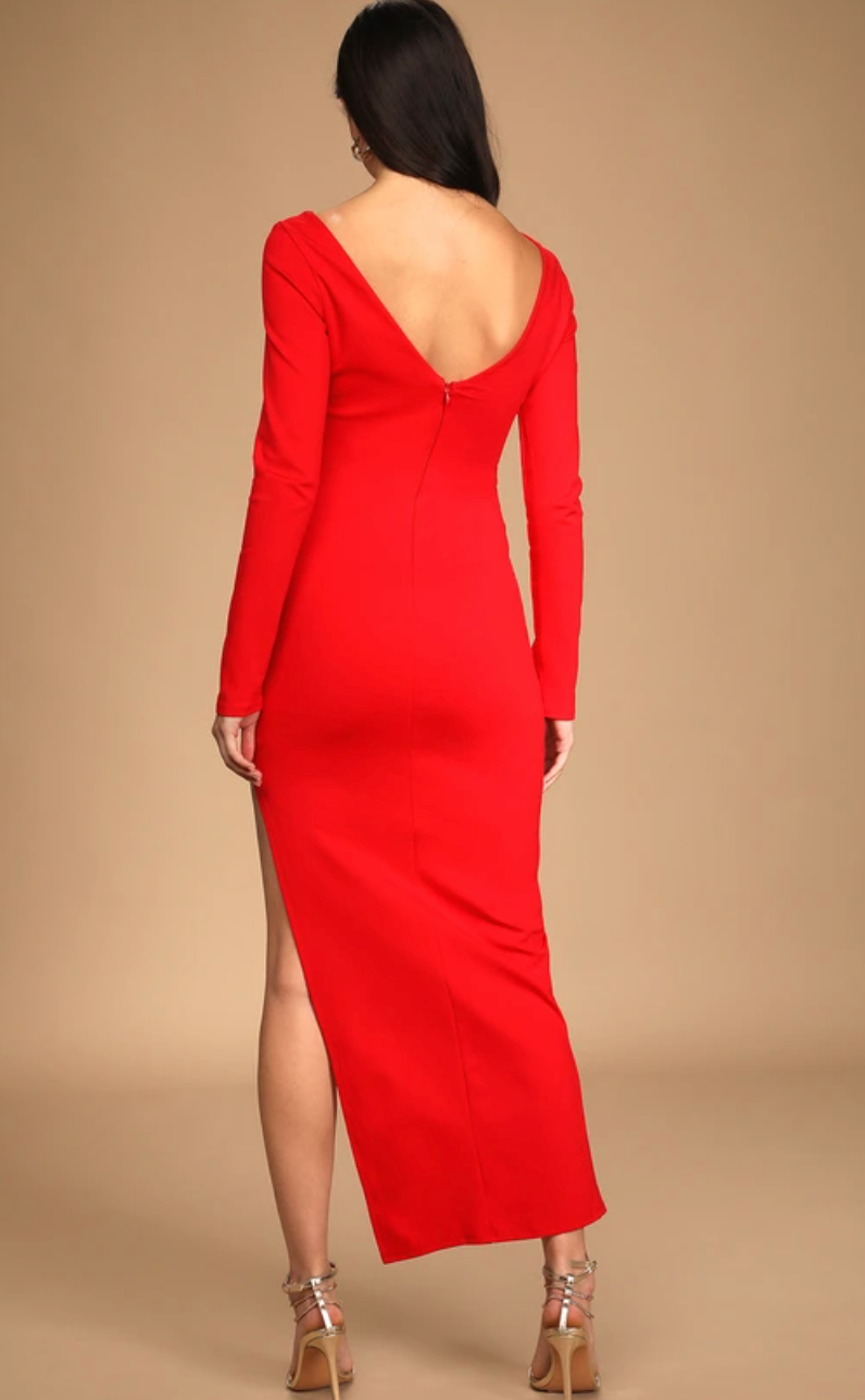 Lulus Red Long Sleeve High Slit Midi / S