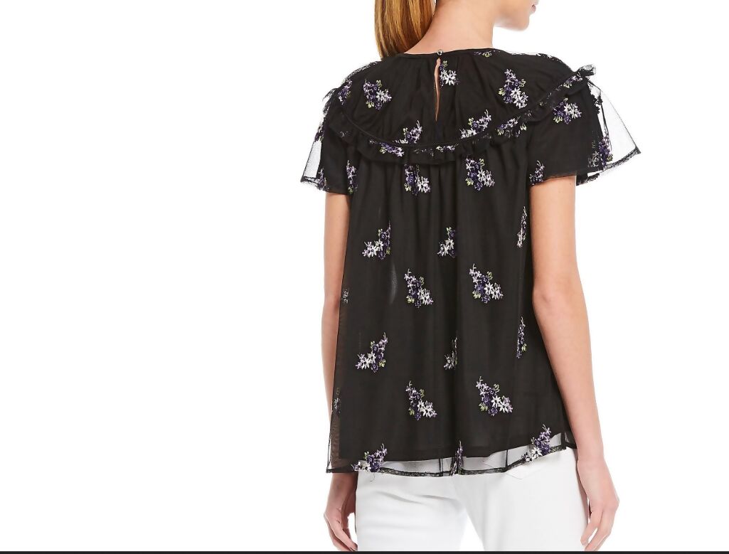 MICHAEL Michael Kors Forget Me Not Floral Blouse-Floral-Black-Multi Orchid Haze XS