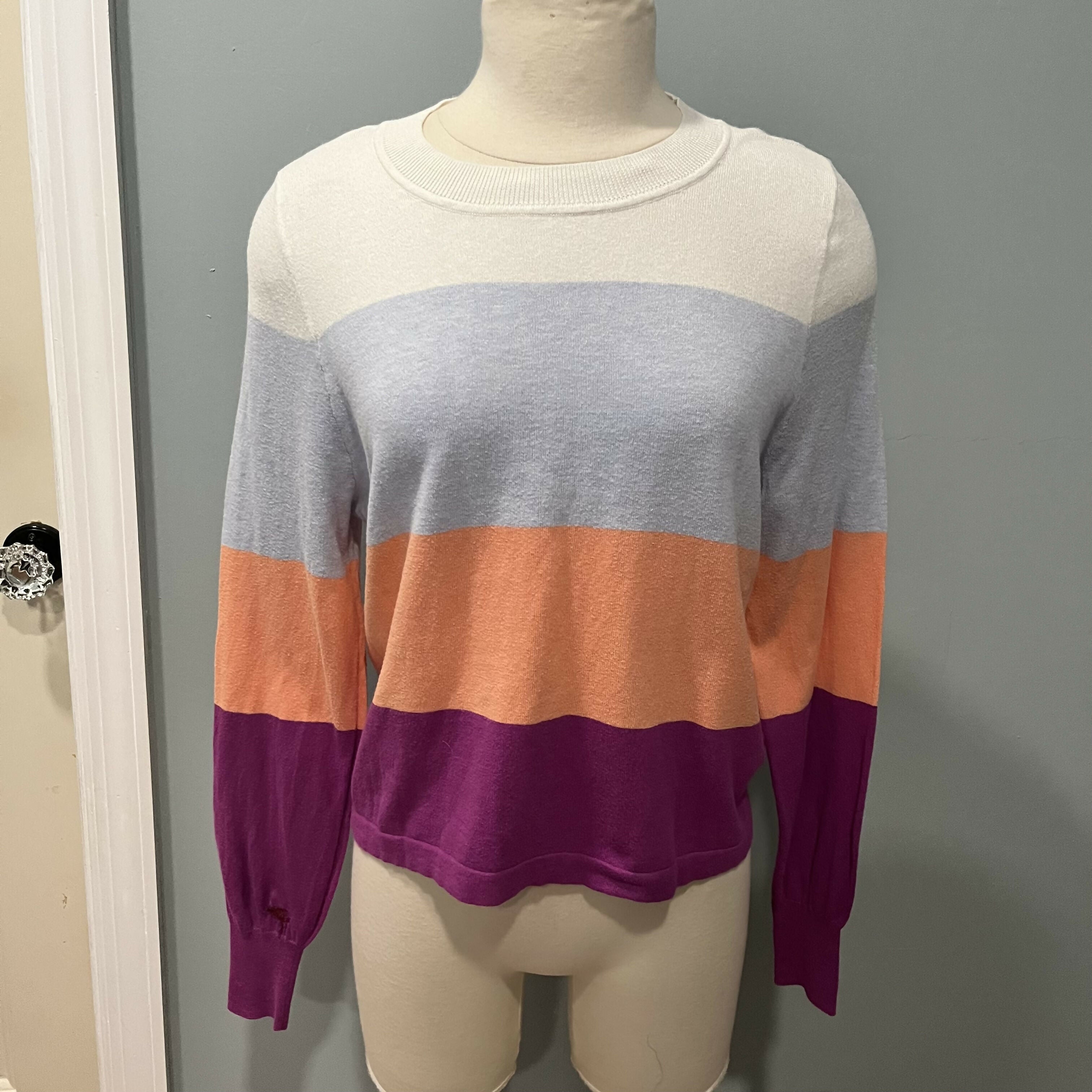 Lilla P Easy Striped Crewneck Sweater - Stripes - Multi/Orchid Multi - S