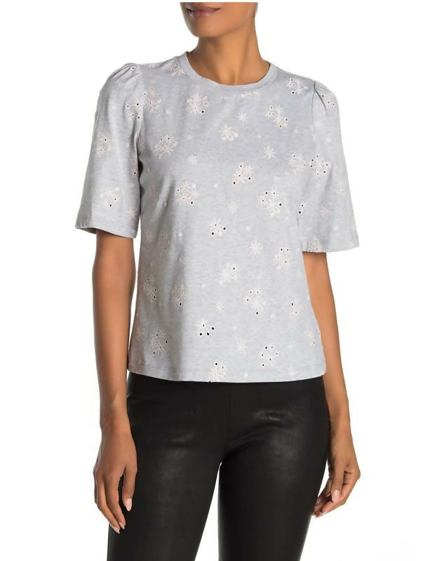 Rebecca Taylor Dree Embroidered T-Shirt - Floral - Gray Multi/Grey Melange - L