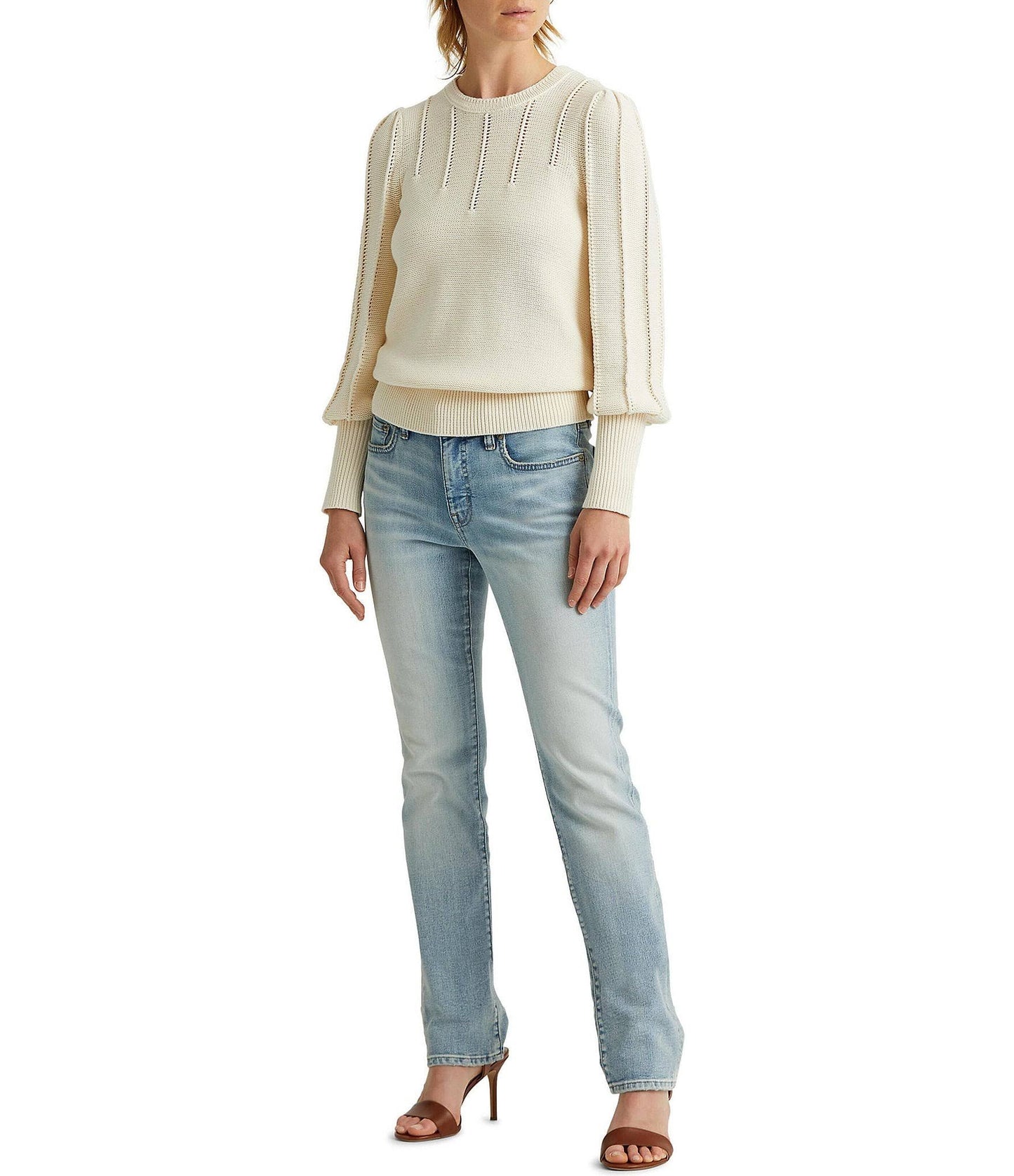 Lauren Ralph Lauren Reverse Jersey Stitch Puff Sleeve Sweater - XL