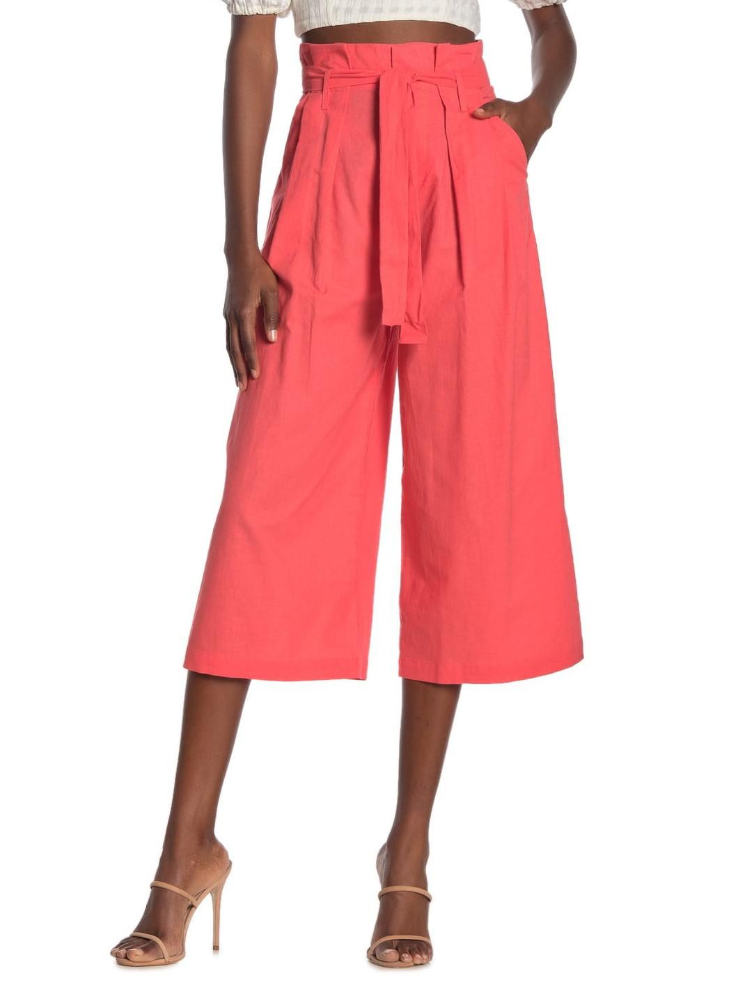 LPA Wide Crop Leg Paperbag Pants - /Pink - M
