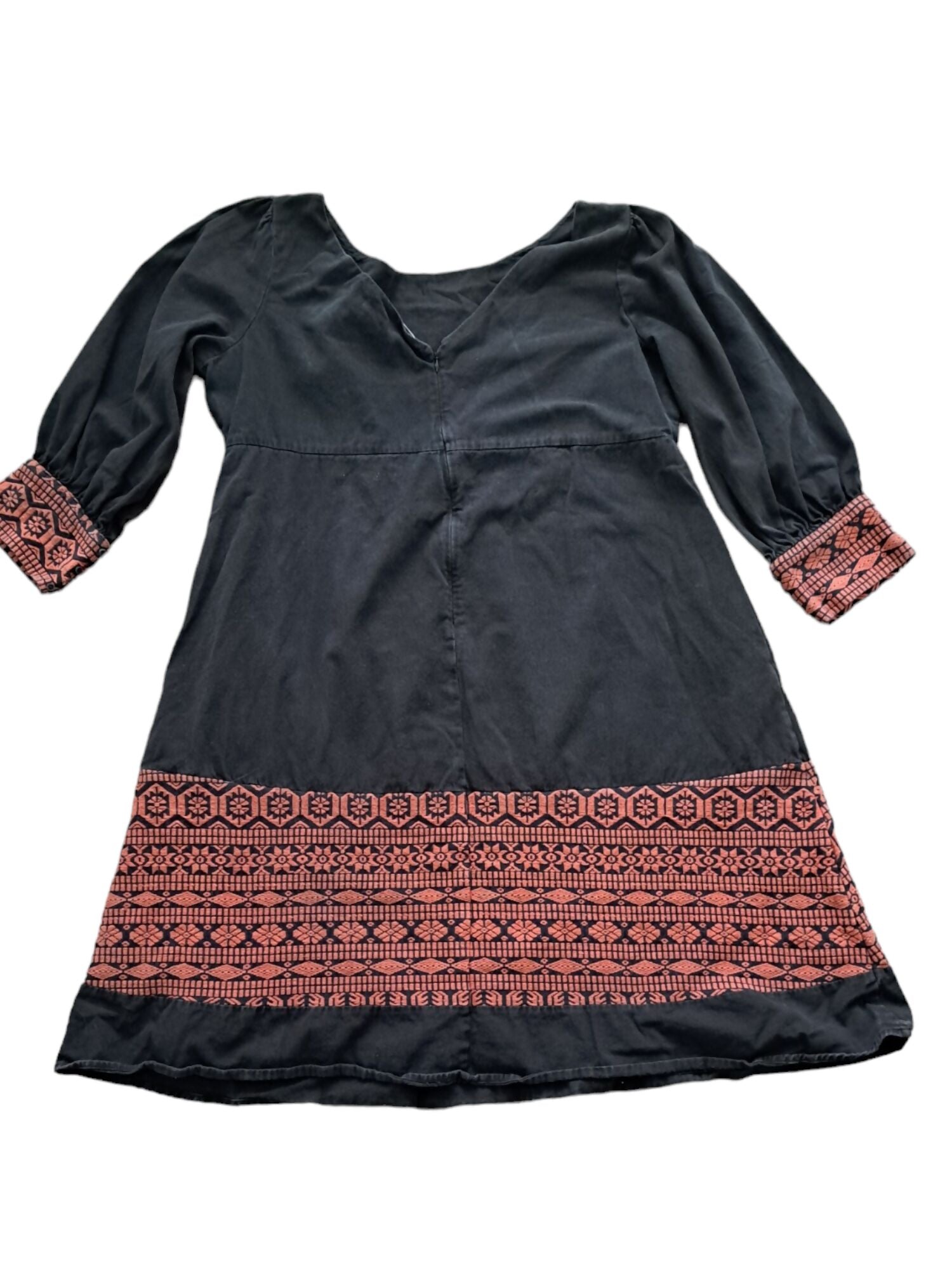 Transcend Long Sleeve Mosaic Panel Dress - Abstract - Black Multi/Black/Coral - 20