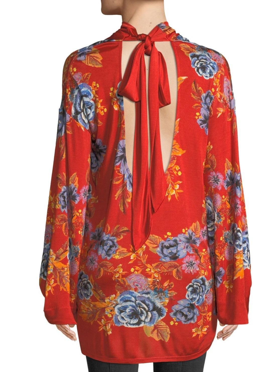 Free People Long Sleeve Tie-Back Floral Dress
